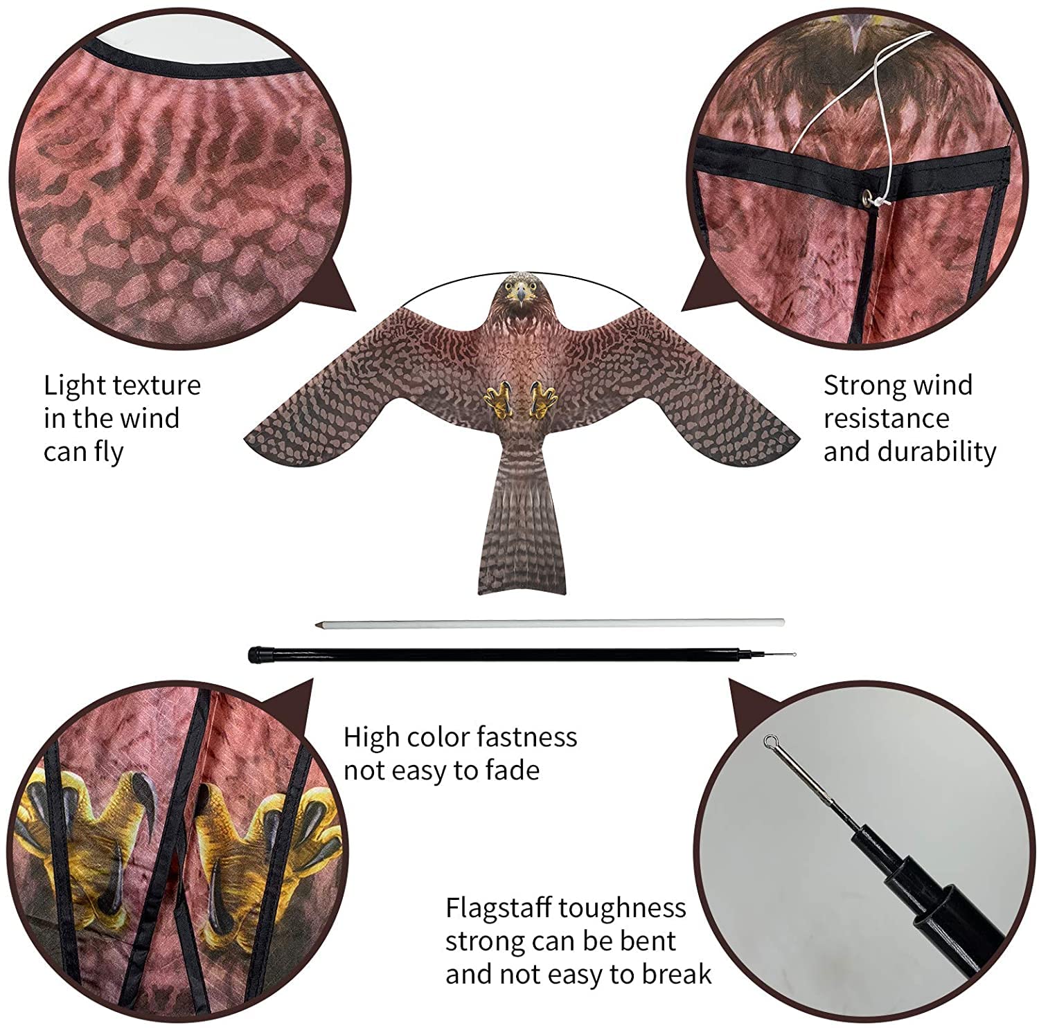 Condition photo showing New/Like New for flerigh bird hawk flying kite with pole crops farm protector bird scarer flying kite with 4m pole-style a
