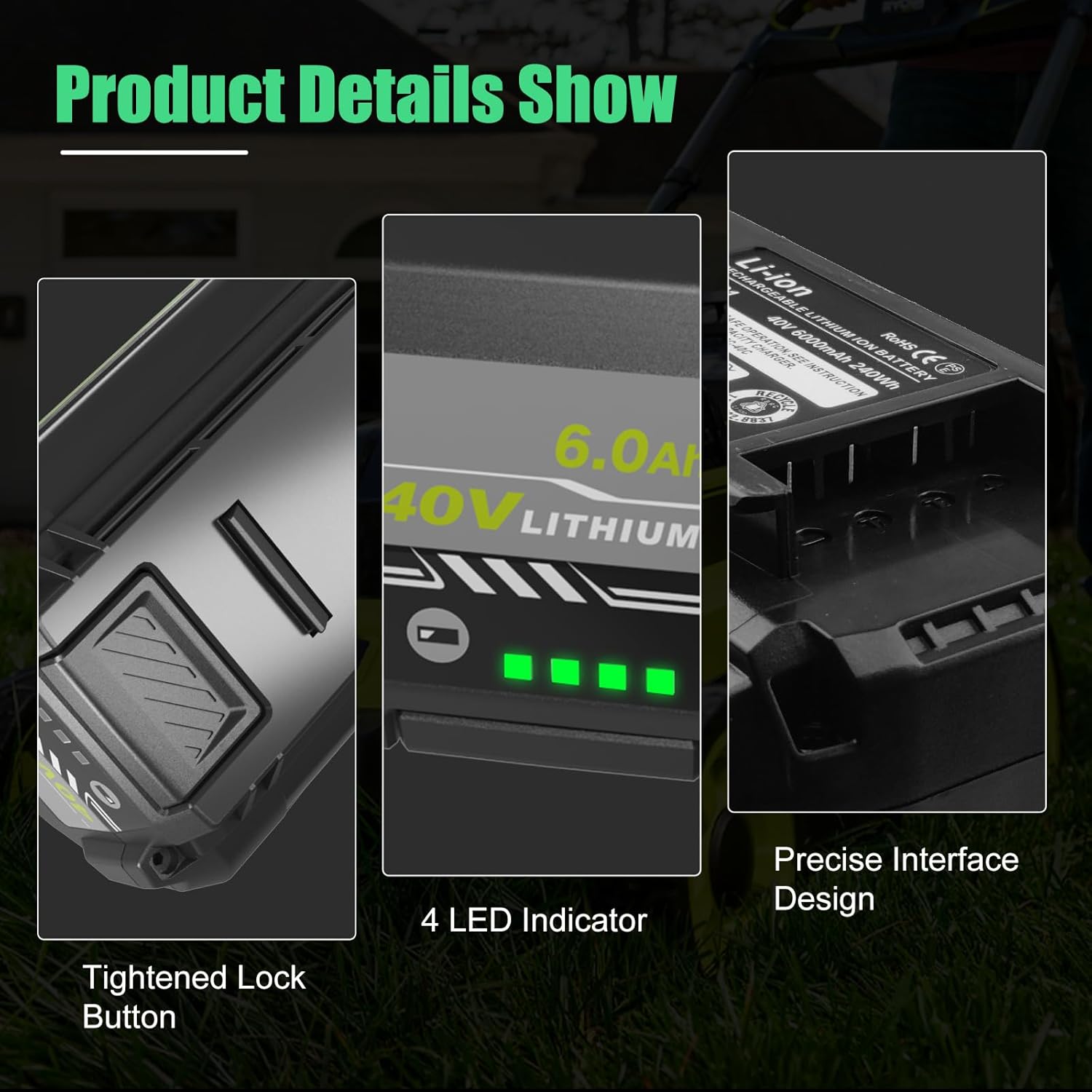 40v 6000mAh OP4026A Replacement for Ryobi 40V Battery 6.0Ah Compatible with Ryobi 40 Volt Battery Lithium OP4015 OP4040 OP40201 OP4050A OP4015 OP40261 OP4030 OP40401 OP4060 Power Tools (6.0Ah, 1Pack) - Image 3