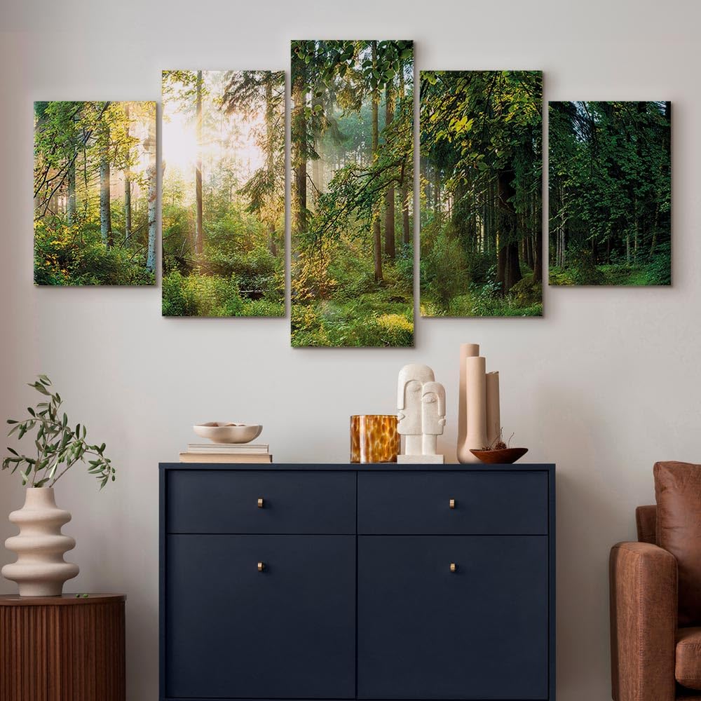 Cuadros B&D XXL - Quadro Foresta Verde 200x100 cm 5 Pezzi - Stampa su Tela Strutturata XXL Grande - Quadri Moderni Componibili Camera da Letto Matrimoniale - Stampe da Parete Arte c-C-0033-b-n