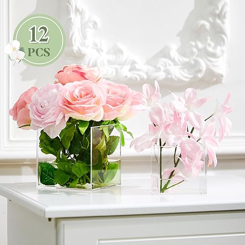 Miniatura 4 de Thyle Jarrón cuadrado de acrílico de 3 tamaños, centros de mesa decorativos, jarrón transparente, portavelas para boda, hogar, eventos, fiesta,