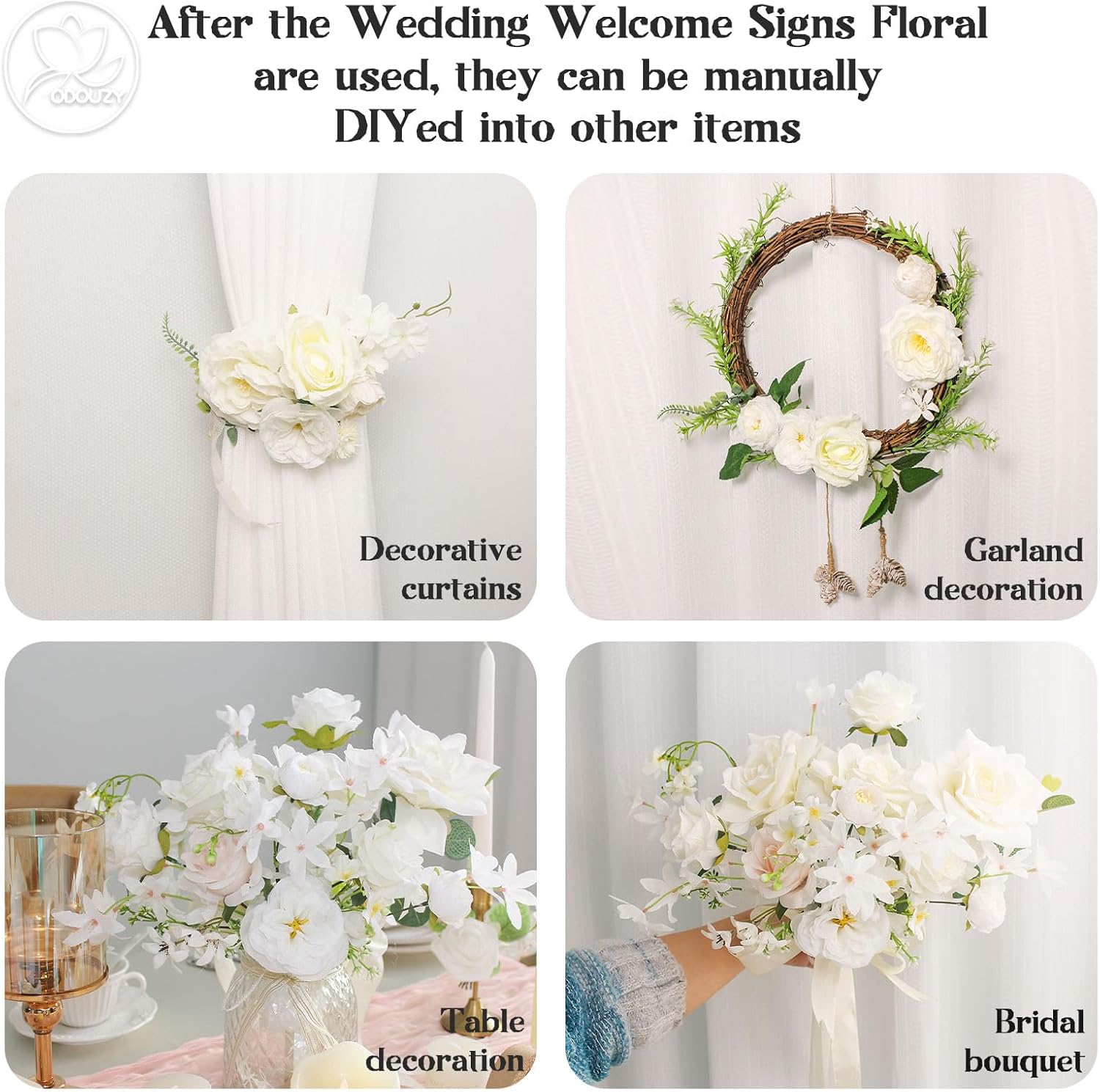 Wedding Arch Flowers,Artificial Flower Arch Decor,2pcs Artificial Flower Arrangement for Wedding Decor Reception Backdrop Floral Decorations (White)