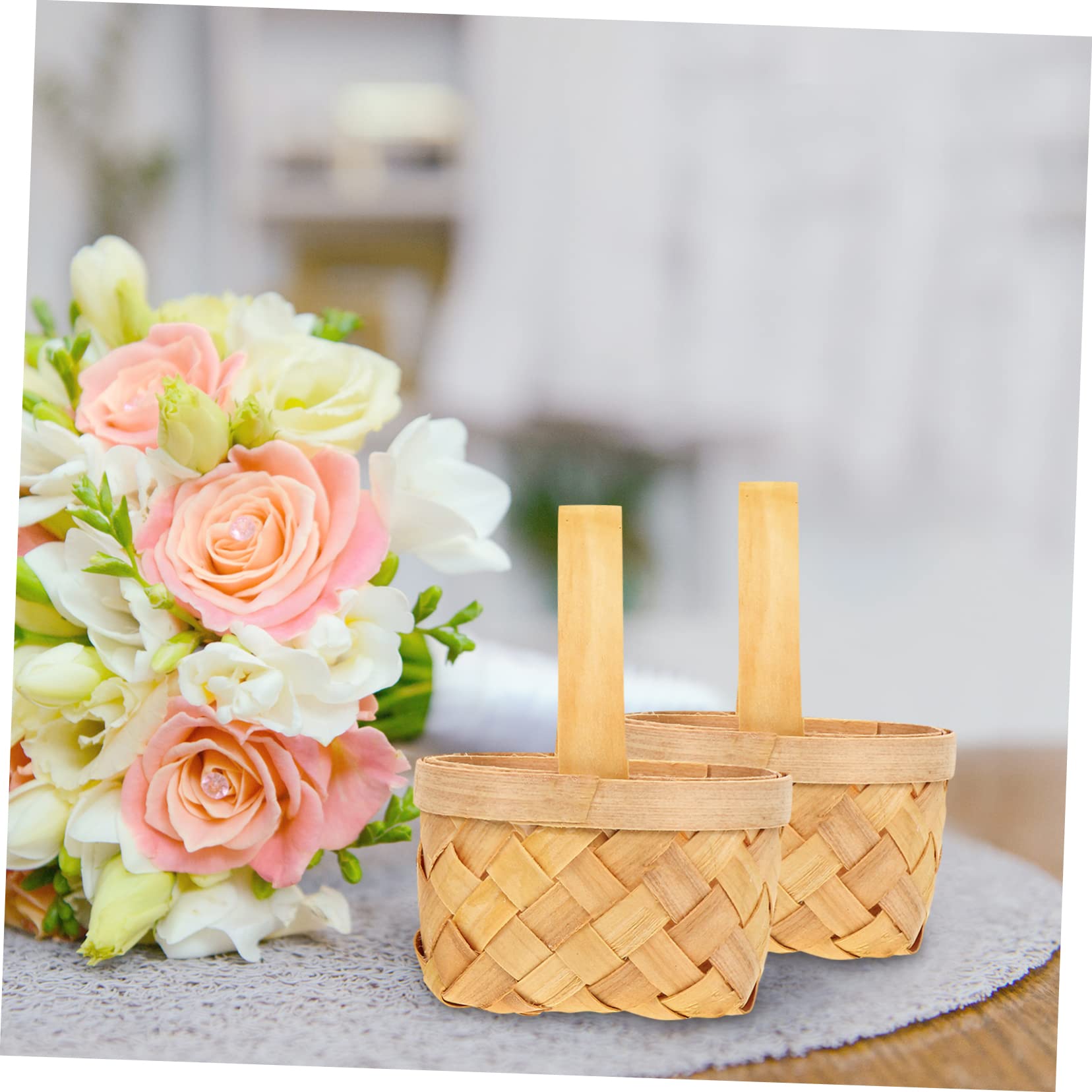 Blumenkörbchen Hochzeit 4 Stück Geflochtener Aufbewahrungskorb Eleganter und Dekorativer Lagerbehälter für Hochzeit und Zuhause