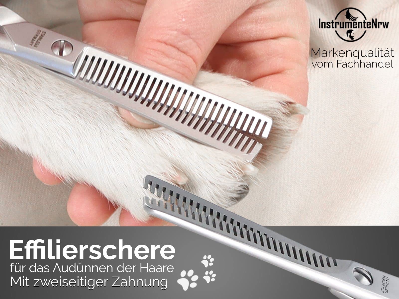 Fellschere aus Solingen Effilierschere Hunde-Schere mit 2-Seitiger Zahnung Ausdünnschere Made in Germany Fell Haarschere mit Scharfem Schnitt für Hunde Katzen zum Ausdünnen des Tierfells (13,97 cm)