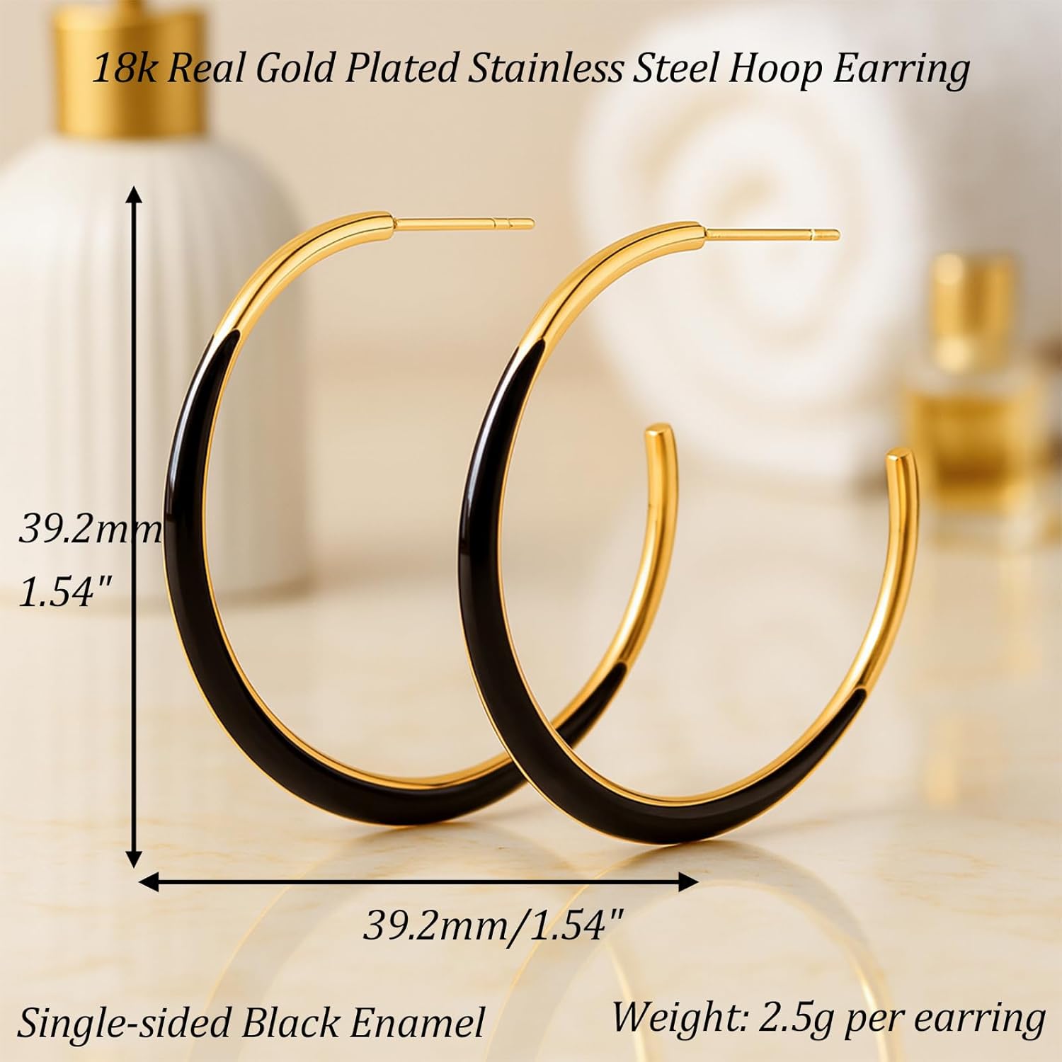 Enamel Hoop Earrings for Women 18K Real Gold Plated Hypoallergenic C-Shaped Earring Colorful Enamel Jewelry Valentine's Day Gift for Wife Girlfriend - Image 4