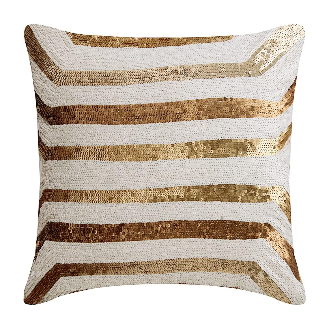 The HomeCentric Decorative Throw Cushion Covers Accent Cushion Couch Sofa Cushion 45x45 cm (18x18 inch) Ivory Silk Cushion Cover Embroidered with Gold Sequins, Gold Cushion Covers - Gold Gong โ image 1
