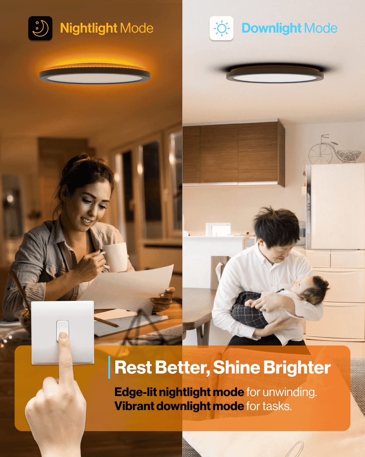 Sunco 2 Pack LED Flush Mount Ceiling Light Fixture Selectable 3000K/4000K/4500K/5000K/6500K 24W 2500LM Dimmable 13 Inch Black Modern Night Light for Bedroom Kitchen Hallway ETL Energy Star