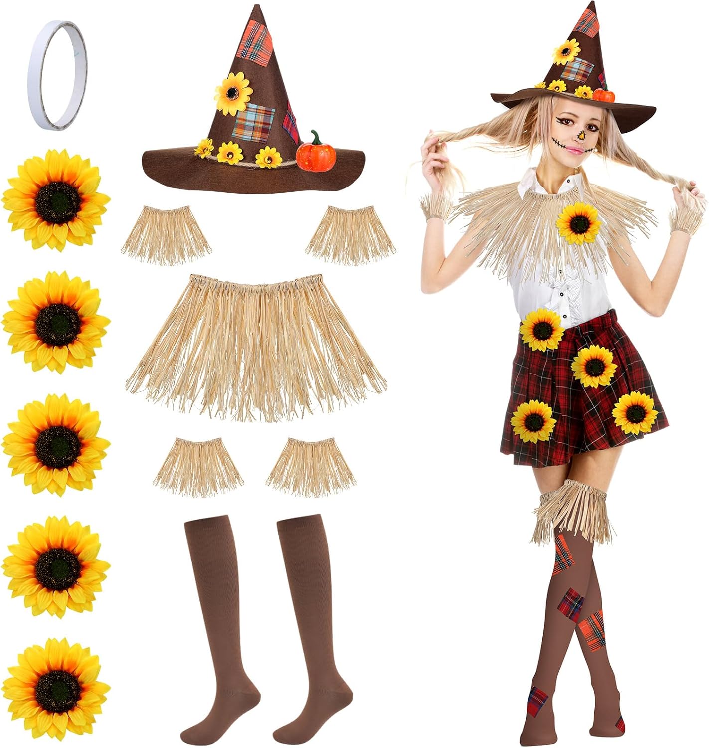Berlune 22 Pcs Halloween Straw Costume for Adult Scarecrow