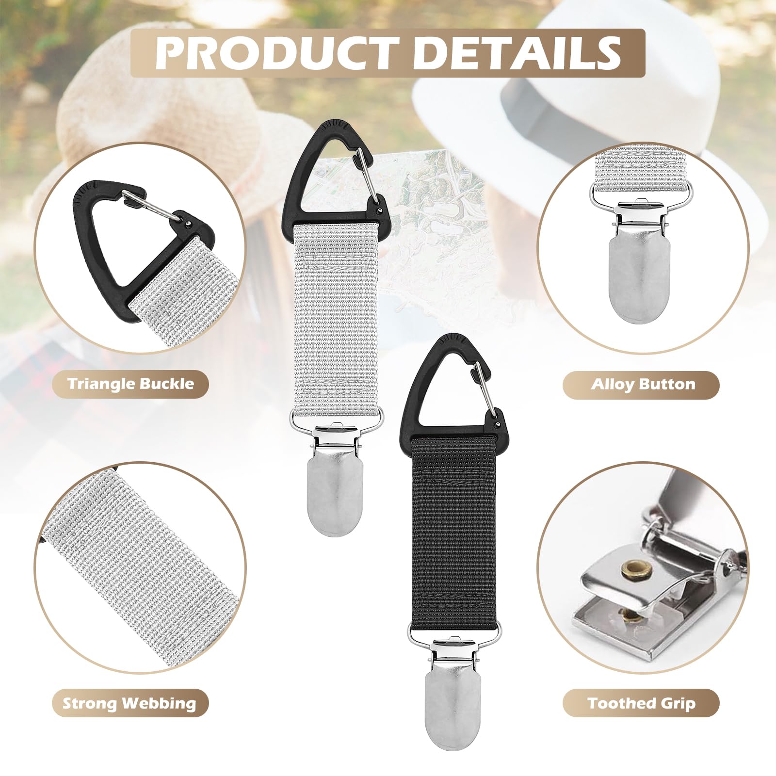 6 Piezas Clips de Viaje para Sombreros, Ganchos para Sombreros Clips para Bolsos, 6 Colores Agarre Moderado Pinzas Portátiles para Sombreros, Pinza Sujeta Sombreros Elástica para Hombres Mujeres