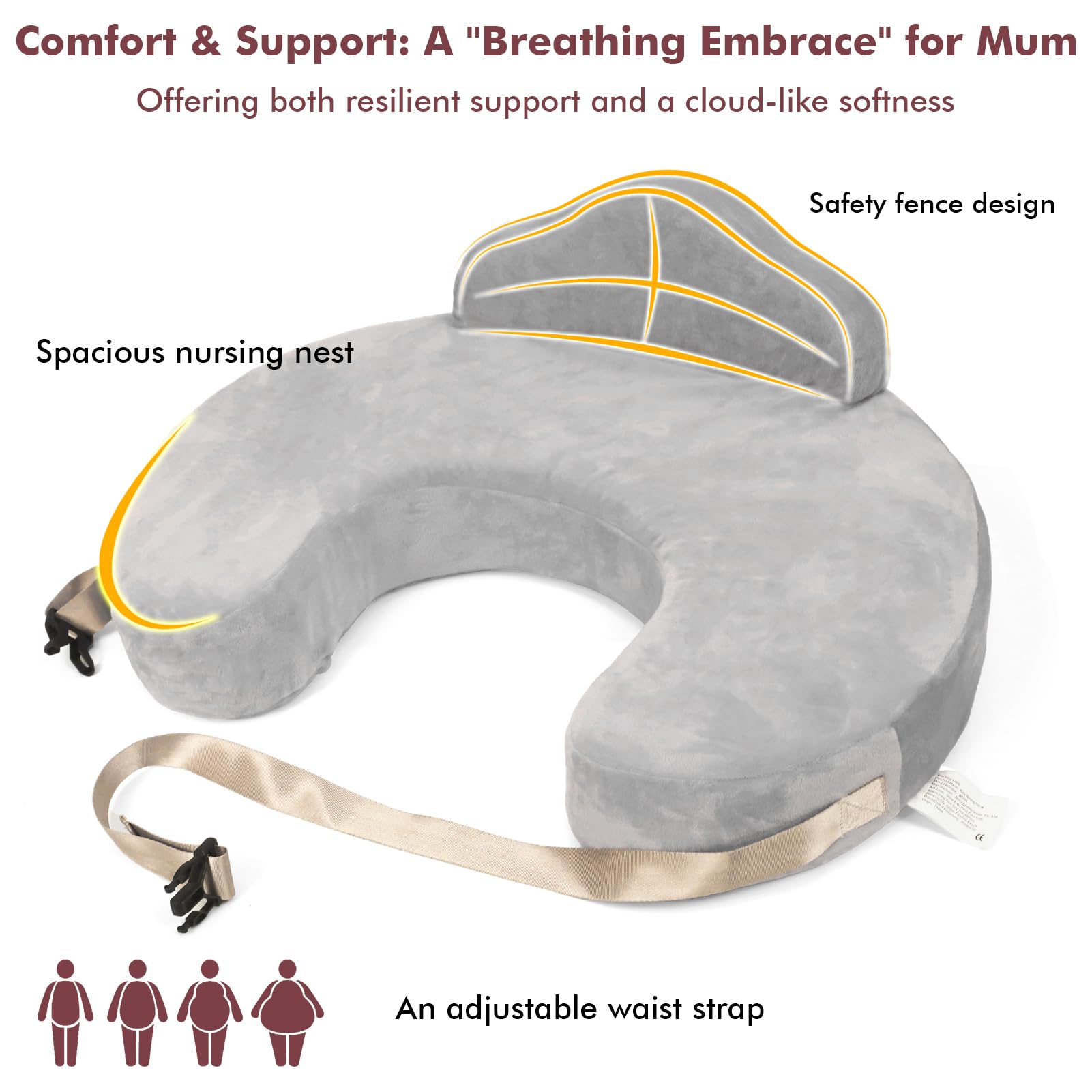 YGJT Nursing Pillow, Baby Breastfeeding Pillows, Memory Foam Feeding Pillow with Removable Cover and Adjustable Waist Strap - Image 3
