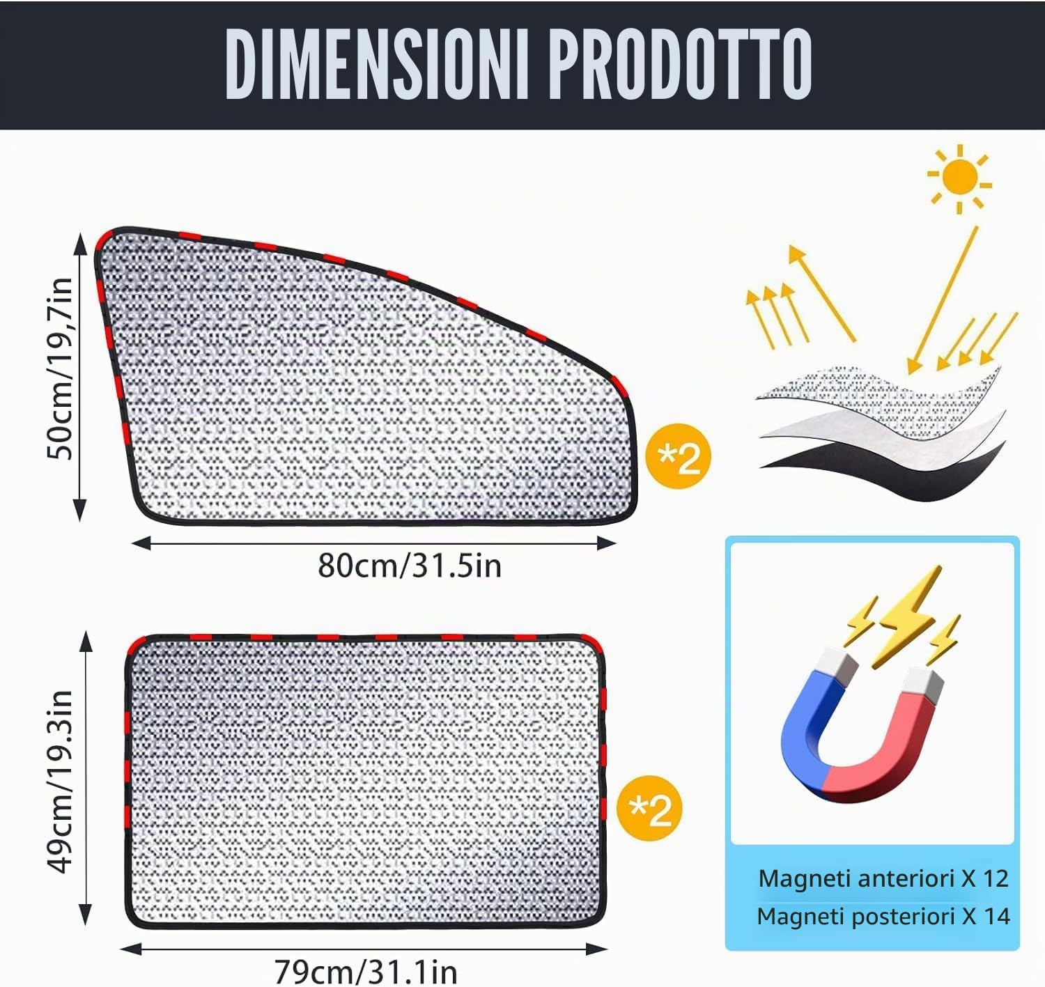 ZATOOTO Tendine Parasole Auto Bambini - Magnetiche per Bebè/Animali Domestici, per Lato Posteriore con Protezione dai Raggi UV e per Privacy, Bianco Argenteo