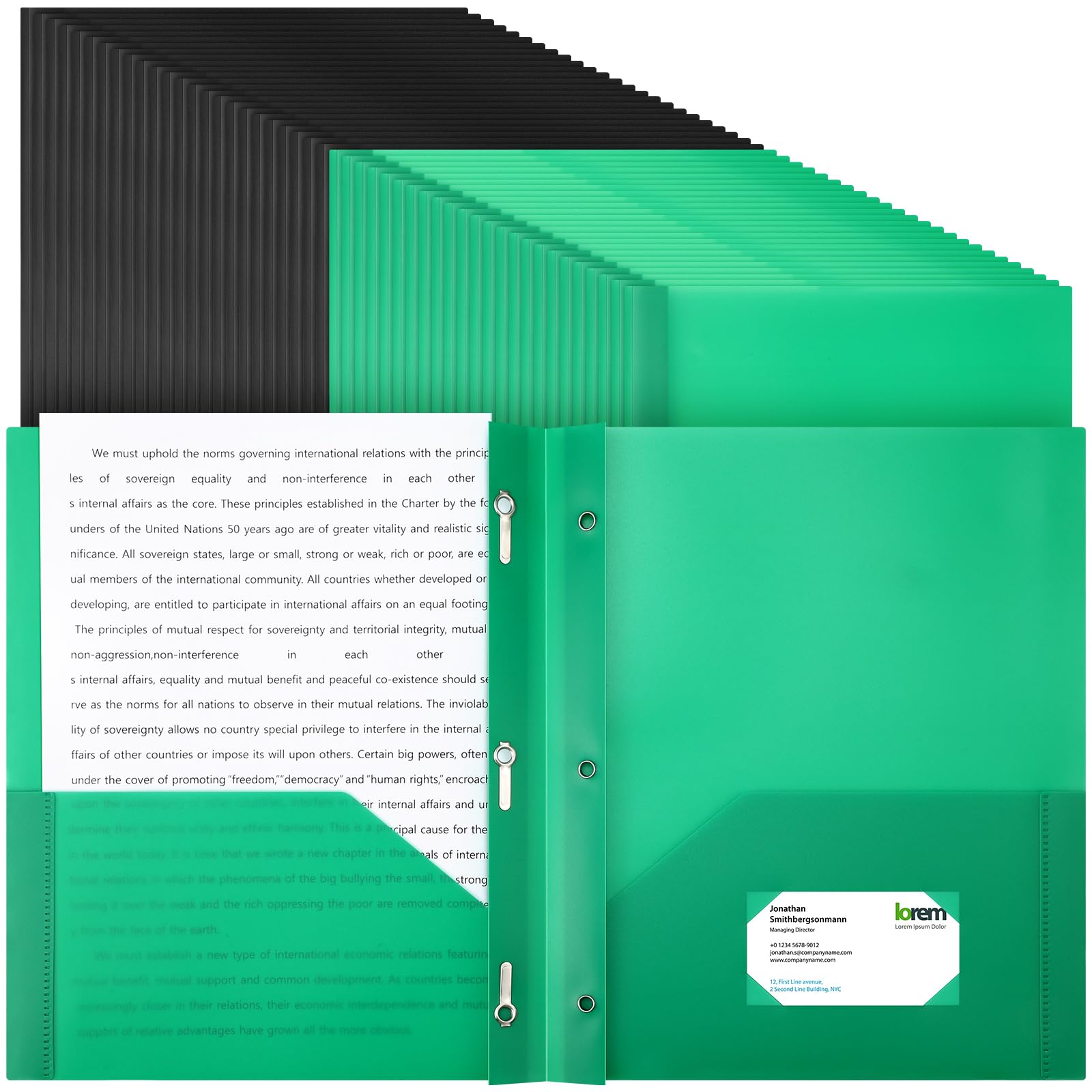 Patelai 48 Pcs Plastic Folders with 2 Pockets and 3 Prongs Home Folders with Card Slot Letter Size Heavy Duty Report Covers for Back to School(Green,