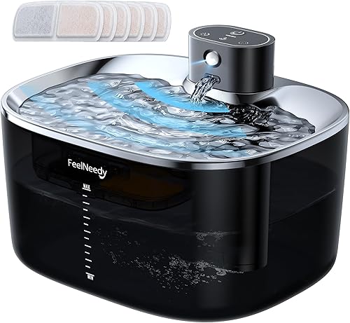 Miniatura 10 de Fuente de agua inalámbrica sin bomba para gatos, FEELNEEDY fuente de agua para mascotas de 4L operada por batería para gatos de interior, fuente de