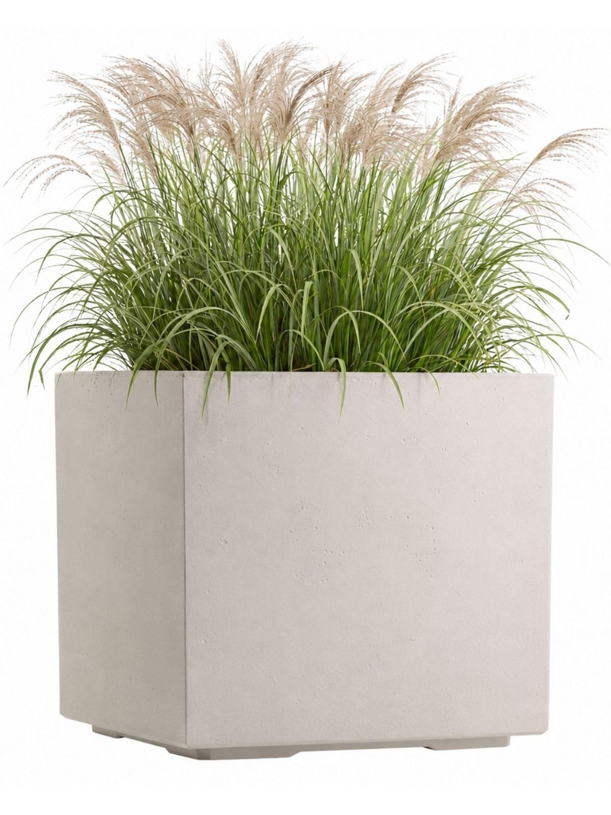 Macetero blanco 40 x 40 x 40 cm, con ruedas, estructura de hormigón, moderna, para jardín, balcón, terraza
