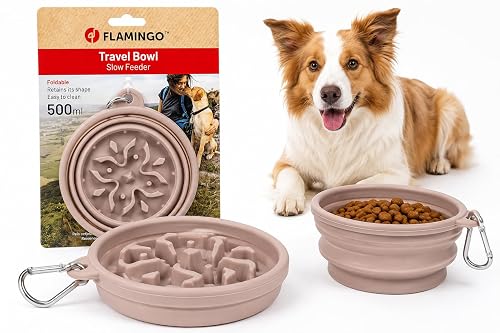 comedero Perro - Slow Feeder Nino Taupe Plegable - comedero Anti atragantamiento para Viaje - 500ml