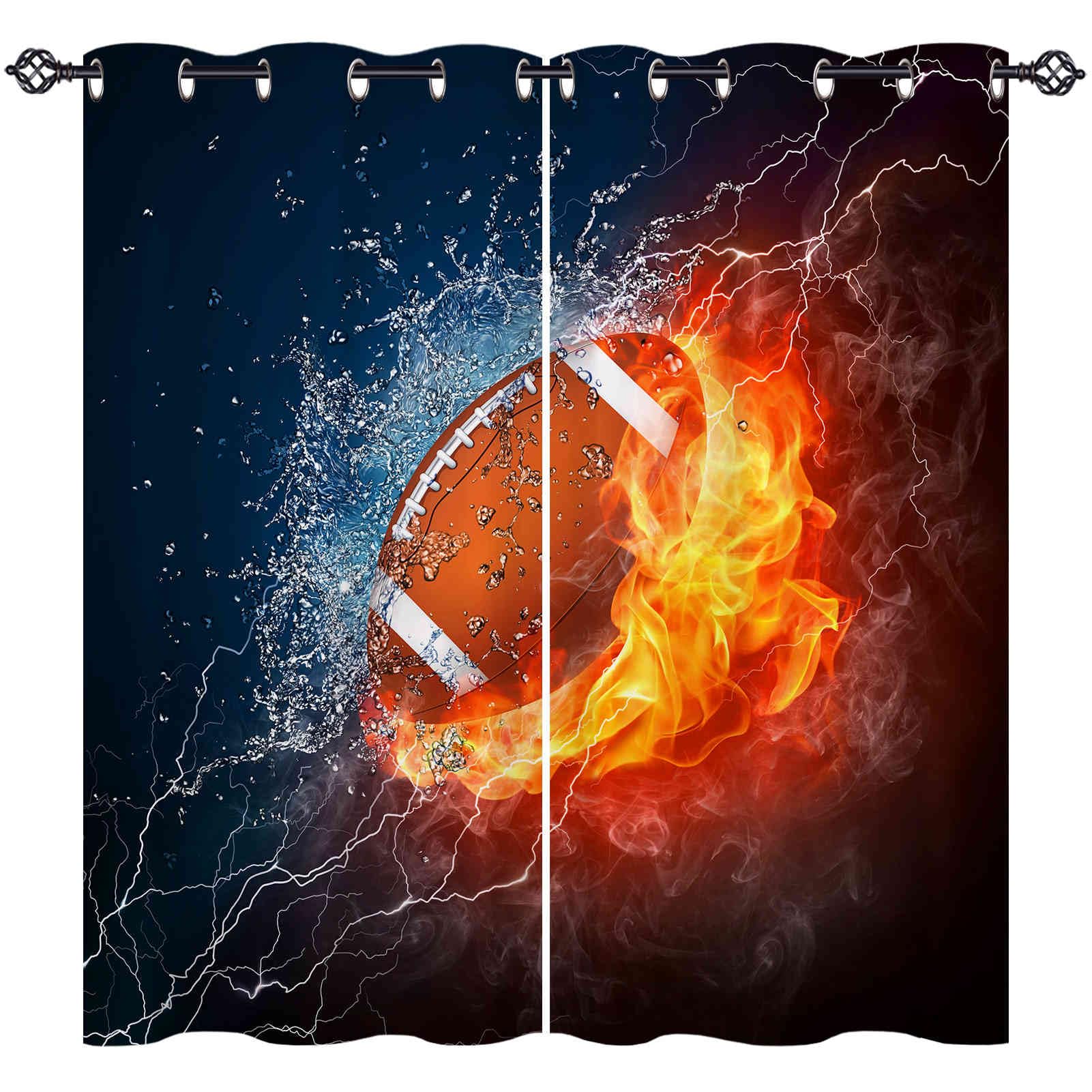 ANHOPE Rugby Curtains Eyelet 80% Blackout Room Darkening Curtains with Sports American Football Print Pattern Light Blocking Window Drapes for Kids Boys Bedroom Living Room 42 x 63 Inch Drop 2 Panels — image 1