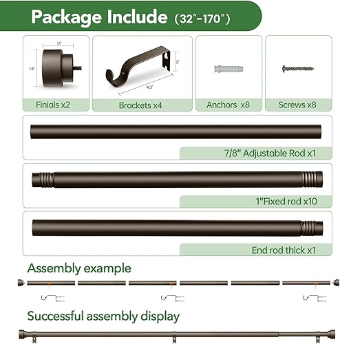 Miniatura 89 de Barras de cortina para ventanas de 28 a 48 pulgadas, barra de cortina ajustable de 1 pulgada, barra de cortina larga resistente para ventana, barras