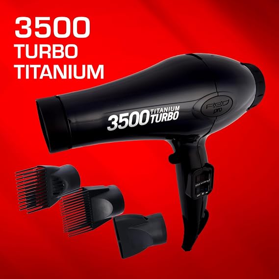 Red Pro Hair Dryer 3500W Turbo Titanium Blow Dryer with Detangler Comb, Fast Dry Smooth Hair, Multi Setting, Cool Shoot Button, Professional Salon Dryer