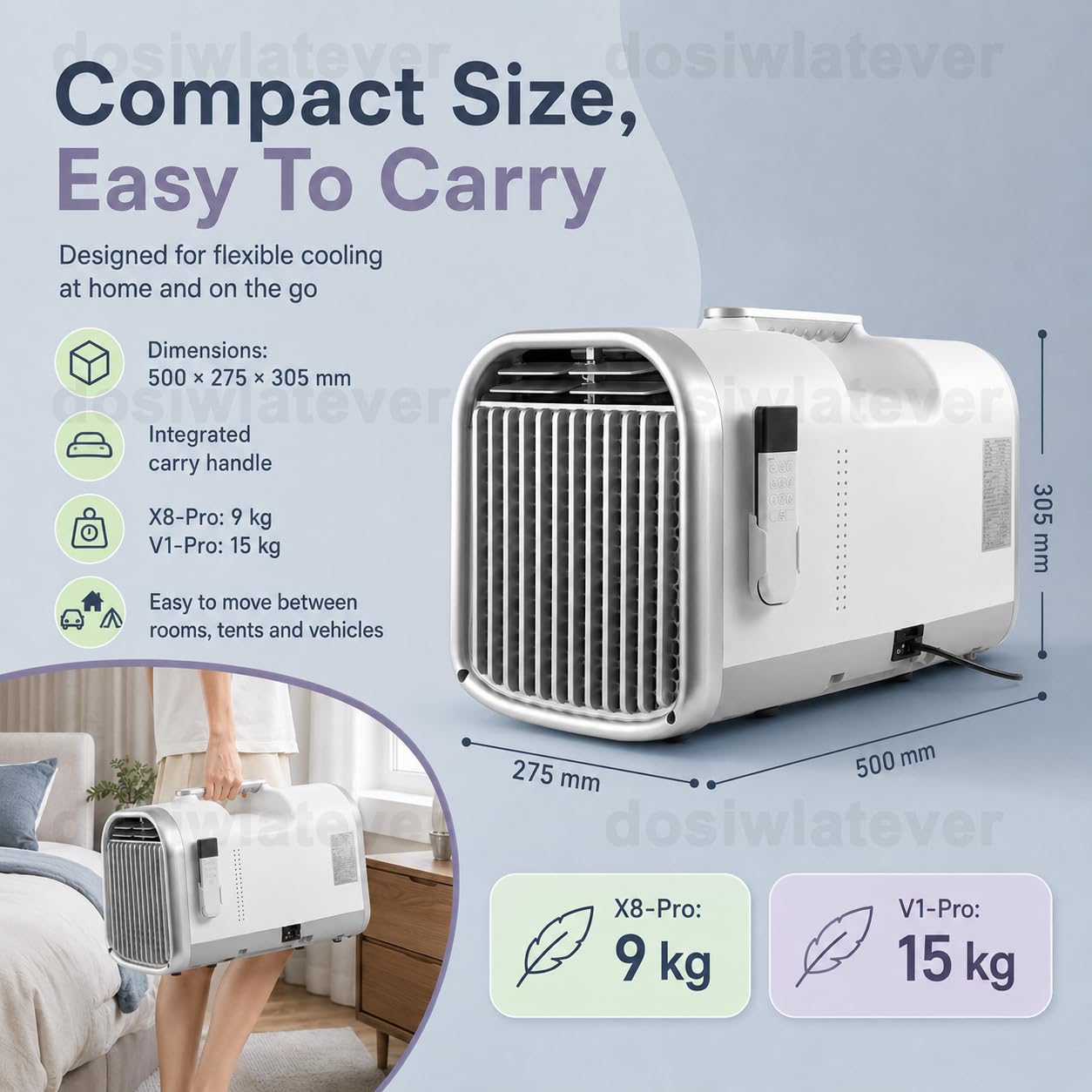 Aire acondicionado portátil sin unidad exterior 4100-5100 BTU, bajo consumo 240W/400W, refrigeración eficiente 8-10m², ideal para dormitorio, oficina, tienda de campaña y caravana White-V1pro220V
