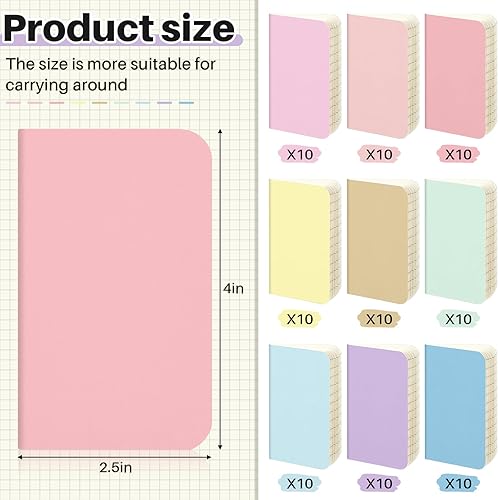 Miniatura 2 de Outus 90 cuadernos pequeños a granel, mini cuadernos de bolsillo forrados de 4 x 2.5 pulgadas, mini diario de papel kraft de tapa blanda, bloc de