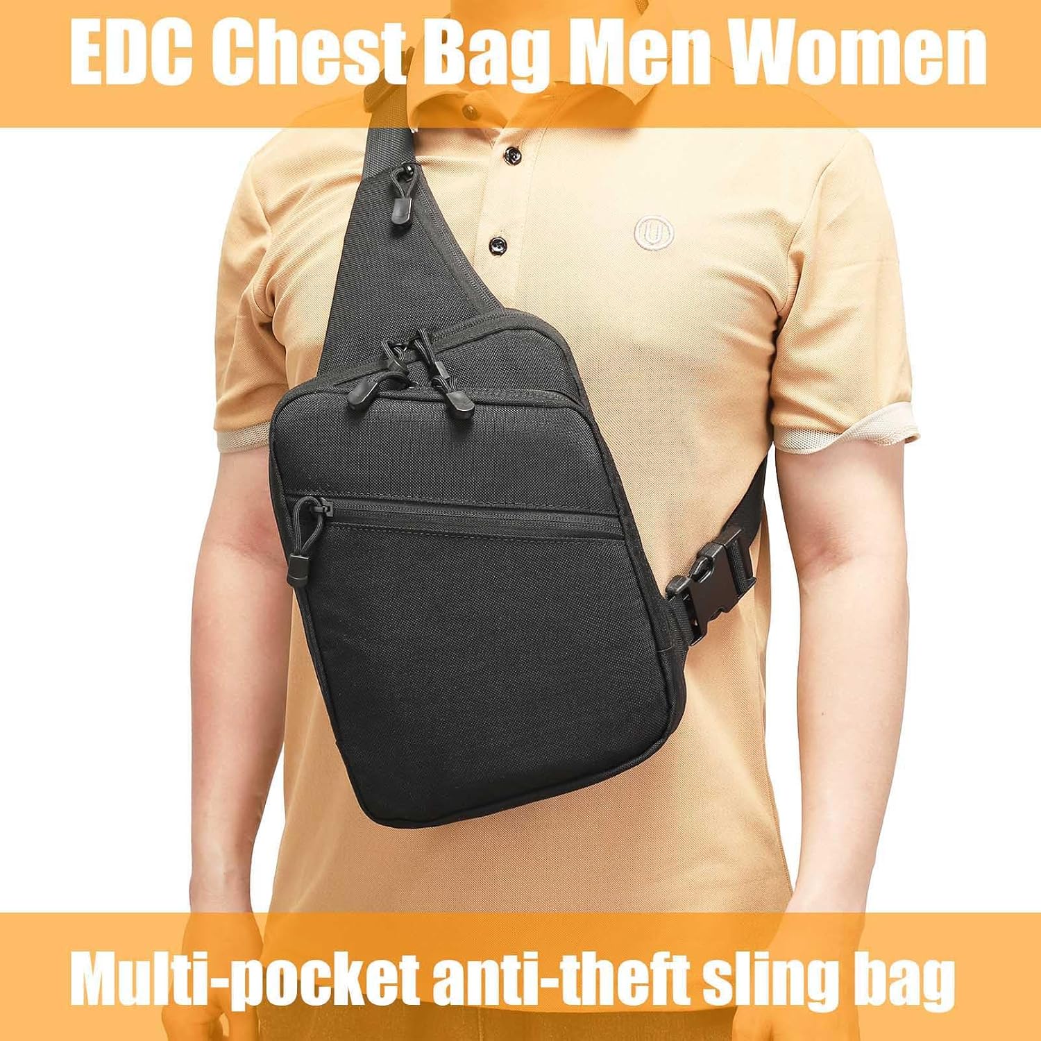 Concealed Carry Sling Bag for Men, Small Gun Backpack Chest Daypack EDC Shoulder Bag Crossbody CCW Range Bags of Handgun Travel Sports Hiking Black - Image 2