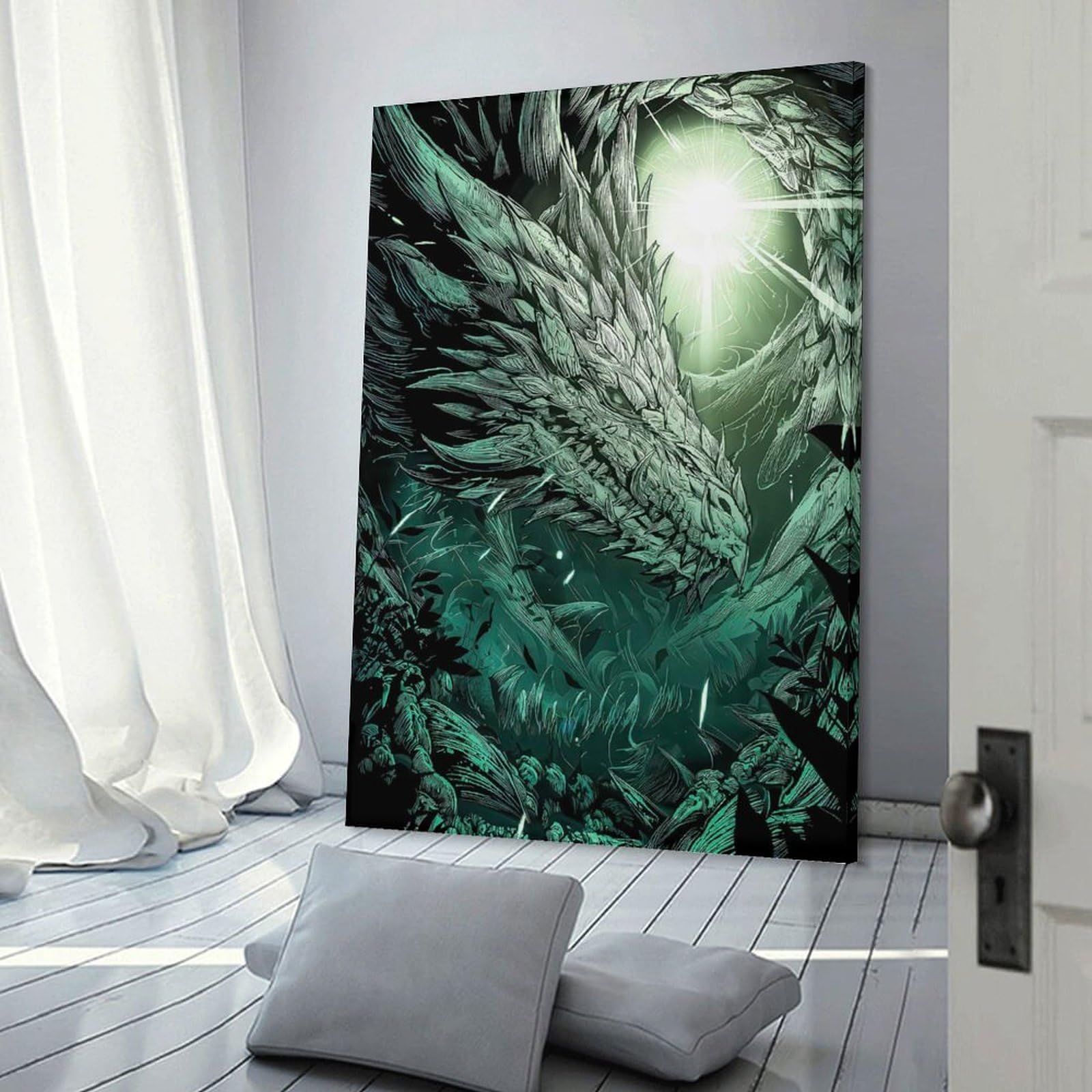 Junmoney Canvas Wall Picture Dragon in A Mystical Forest, 24x36inch(60x90cm), for Bedroom Decor, Cosy Corners Or Studios, A Warm Accent for Relaxed Interiors