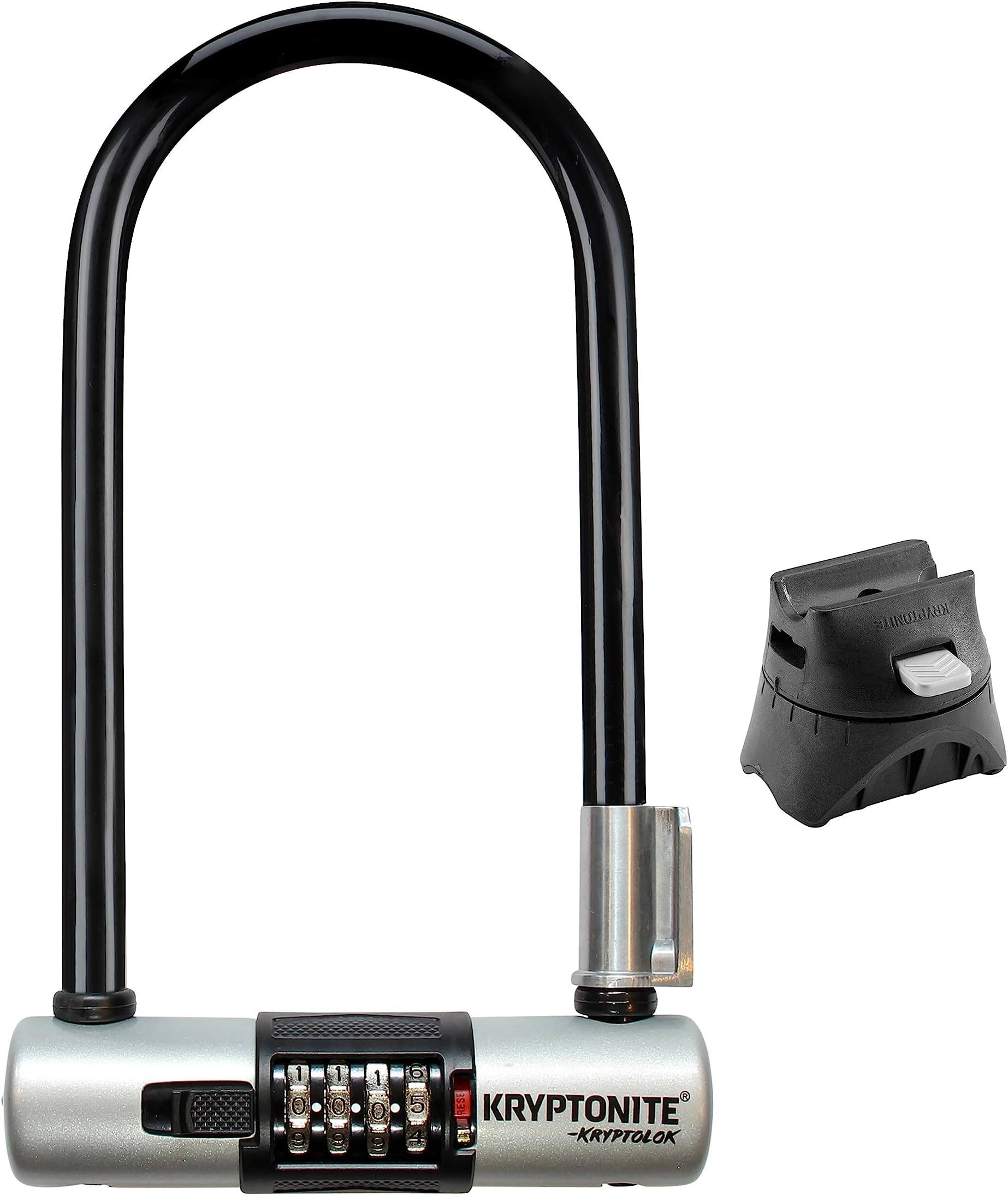 – KryptoLok Combo Bike U-Lock Standard, Anti-Theft Security Bicycle Lock Sold Secure Gold, 12.7mm Steel Shackle, 4-Digit Resettable Combination U Lock for Scooter Road Mountain Bikes