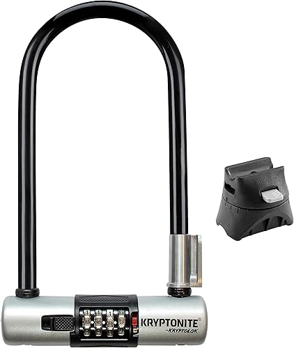 Kryptonite KryptoLok Combo Bike U-Lock, seguridad antirrobo, grillete de acero de 0.500 in, combinación reiniciable de 4 dígitos, forma de U, negro