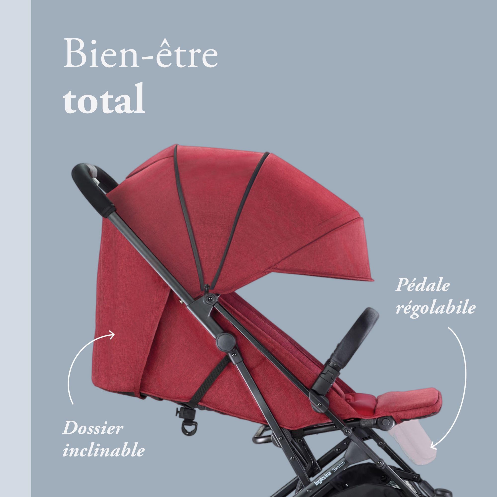 Inglesina Sketch Poussette Légère et Compacte, Rouge, Confortable, jusqu'à 17kg, Pliage à une main, UPF 50+