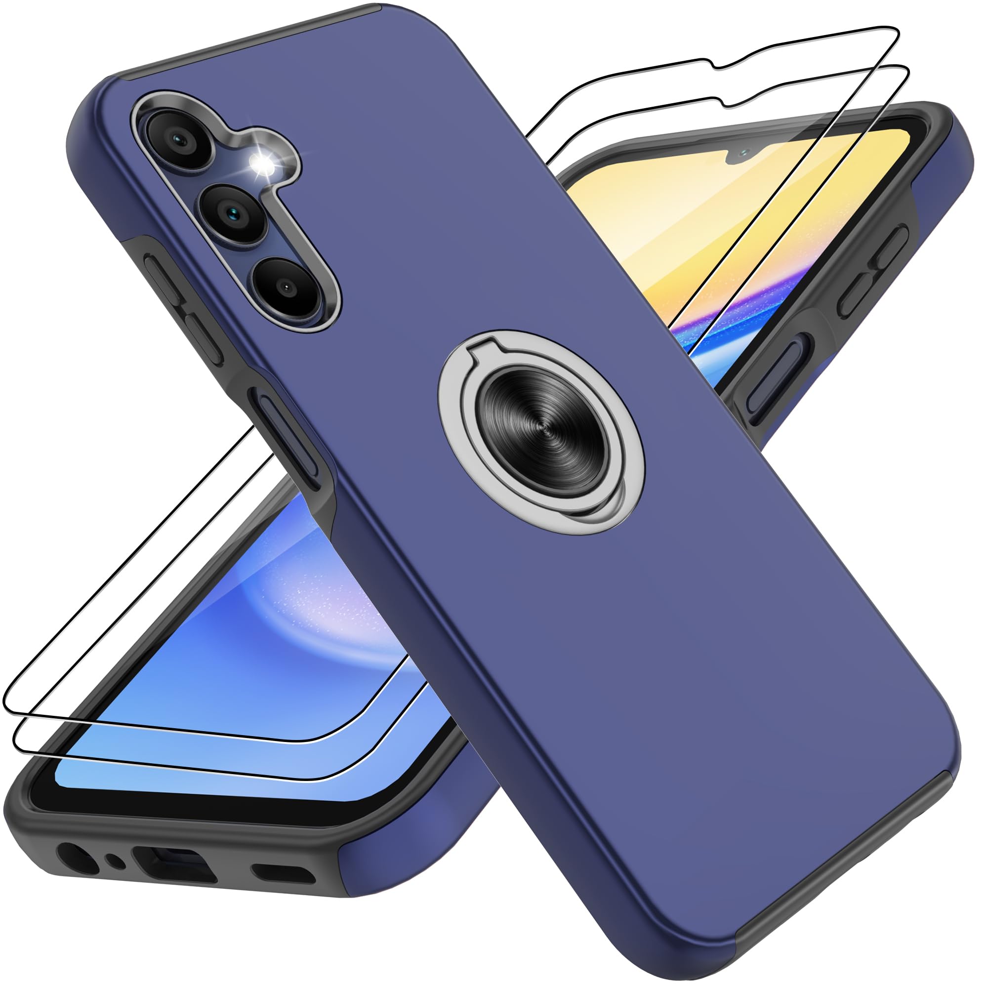 Gritup for Samsung Galaxy A15 5G Phone Case with Screen Protector×2Pcs, with 360°Magnetic Ring Holder Kickstand,MIL-Grade Shockproof Protection (