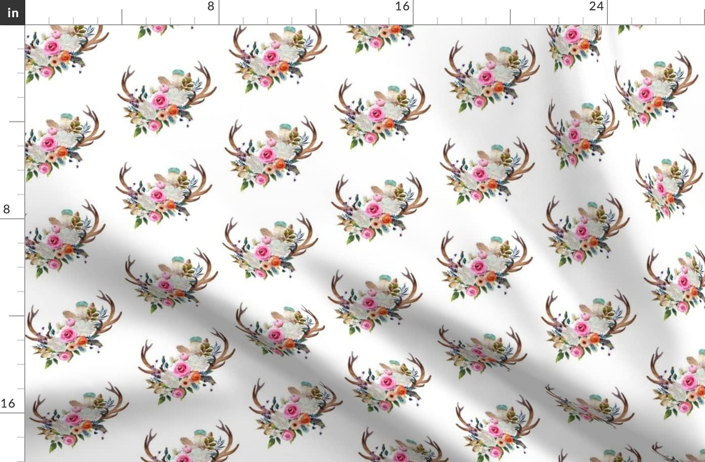 Spoonflower Fabric - Boho Deer Antlers White Feathers Woodland Girl Nursery Printed on Organic Cotton Sateen Fabric by The Yard - Sewing Quilting Apparel Home Decor