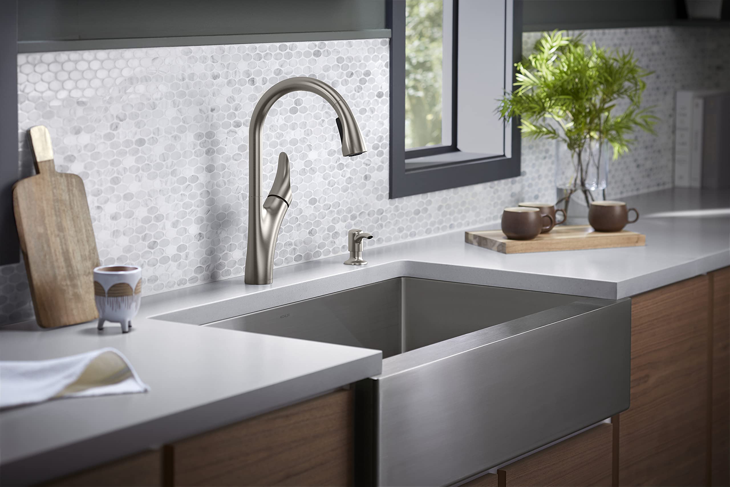 Kohler Emile 26448IN-4-VS Metal Pull-Down Sprayer Kitchen Faucet, Sweep Spray with Multi-function Docking Spray Head Technology (Vibrant Stainless Steel Finish)
