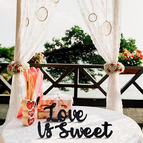 Miniatura 4 de Letrero hueco de madera con texto en inglés "Love Is Sweet" para mesa de postre, letras de madera con texto en inglés "Love Is Sweet" para estante