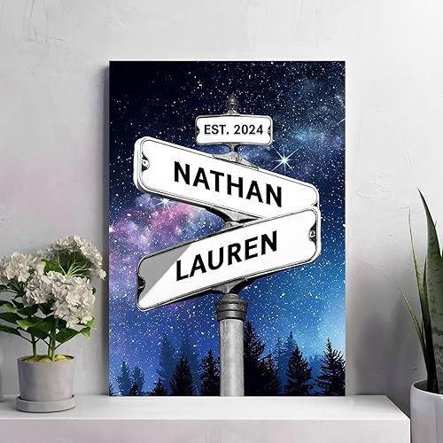 Miniatura 22 de Letrero de calle vintage personalizado para parejas, letrero de calle Crossroads, el mejor regalo para parejas, póster de lienzo vintage con letrero