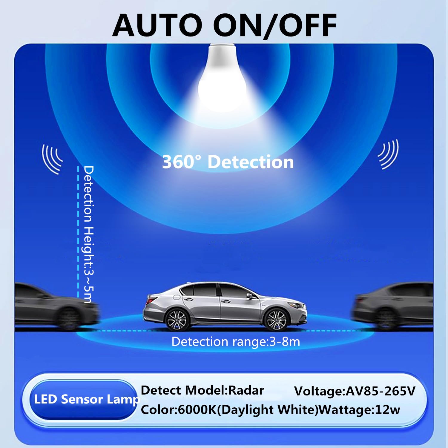 Vanpus Dusk to Dawn Light Bulbs,Motion Sensor Light Bulb, Auto On/Off Radar Sensing Bulb, E27 LED Light Bulb - Image 4