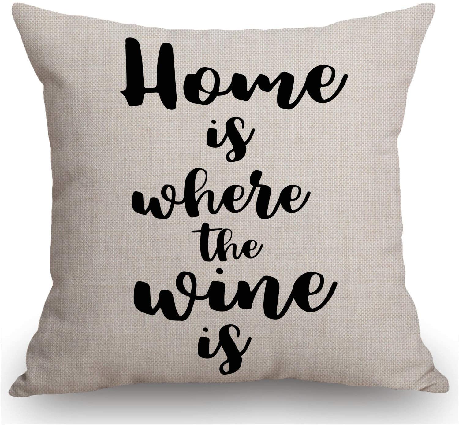 Yingd Inspirational Quote Throw Pillow Case Funny Quotes Cushion Cover Cotton Linen X Inch, Home Is Where The Wine A 45Cm*45Cm