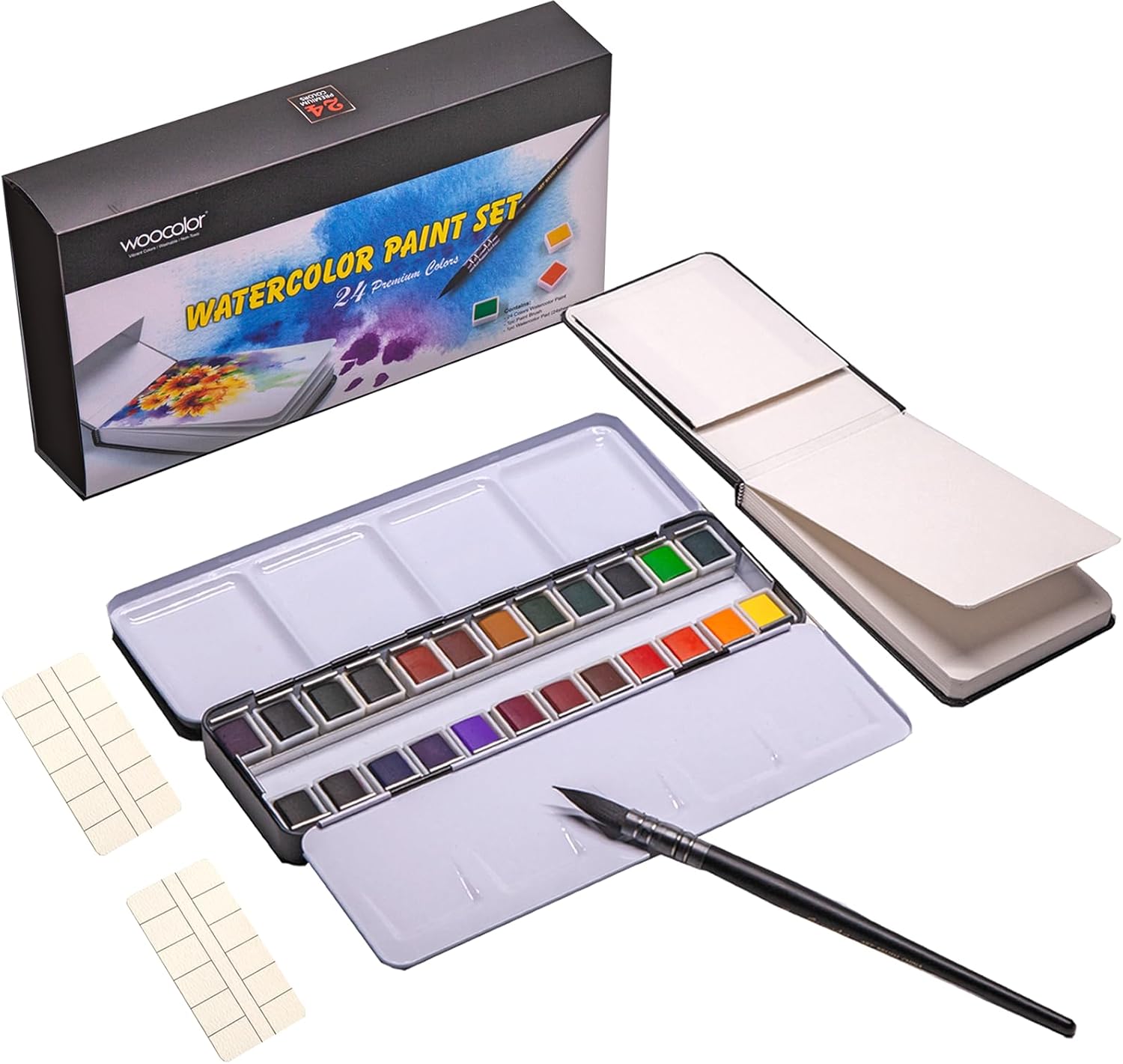 WOOCOLOR Artist Grade Watercolor Paint Set 24 Colors, Mop