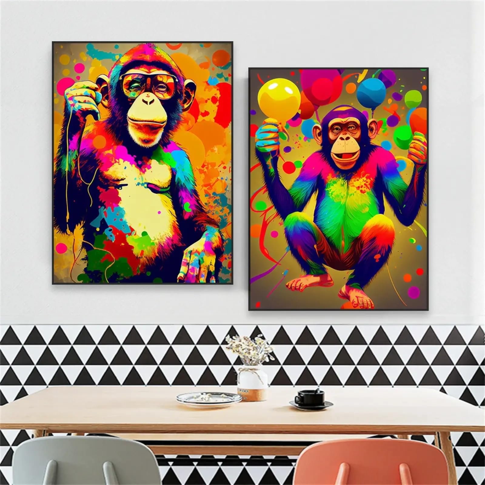 Affiche d'art moderne singe coloré en toile 60x80cm pour décoration murale