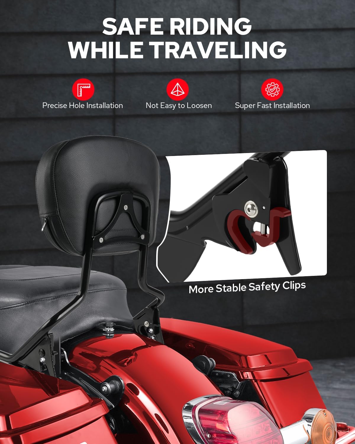 Benlari Passenger Backrest Sissy Bar, Quick Release Rear Detachable Sissy Bar Backrest Compatible with Harley Davidson Street Glide Road King Electra Glide Road Glide 2009-2024, Black