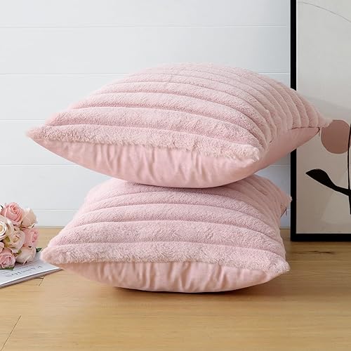 Miniatura 8 de Soleebee Juego de 2 fundas de cojín, terciopelo suave, acogedoras, pelo sintético de conejo, sofá, cama, silla, decorativa para el hogar, 16 x 16
