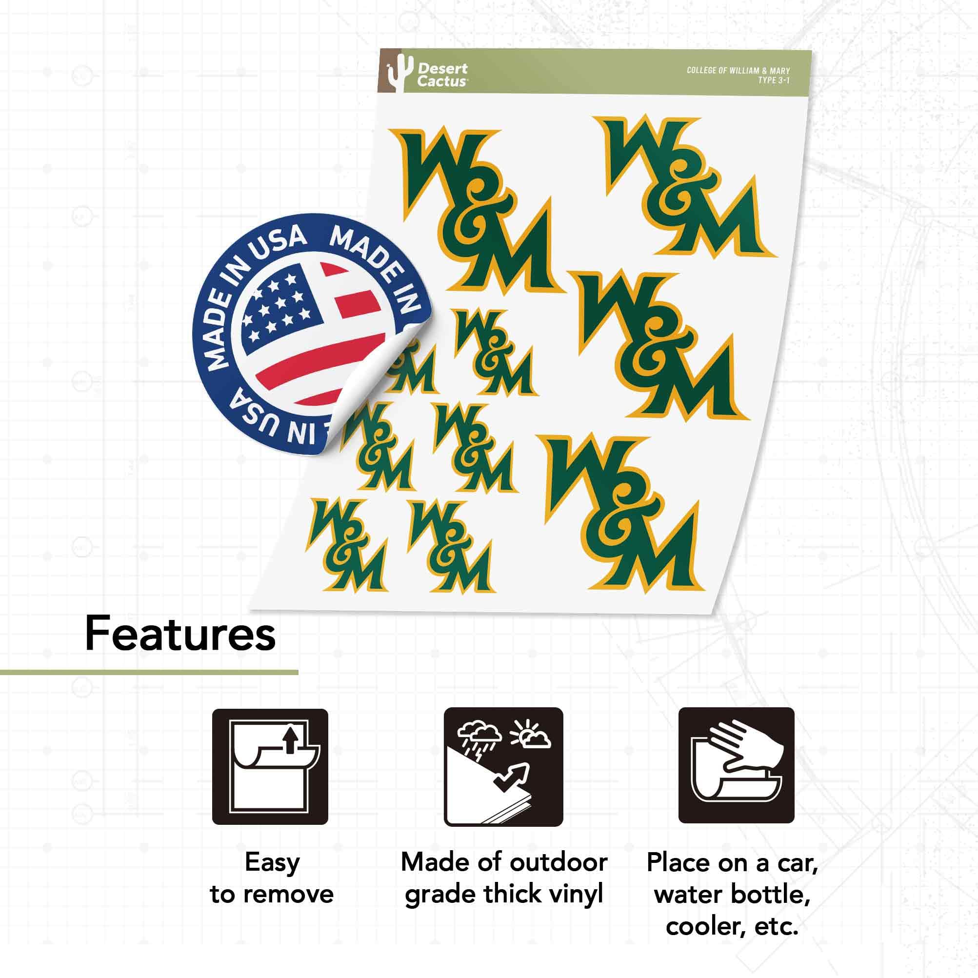 Desert Cactus William & Mary Tribe Sticker Sheet – Officially Licensed Vinyl Decals For Laptop, Car, Water Bottle - View #2