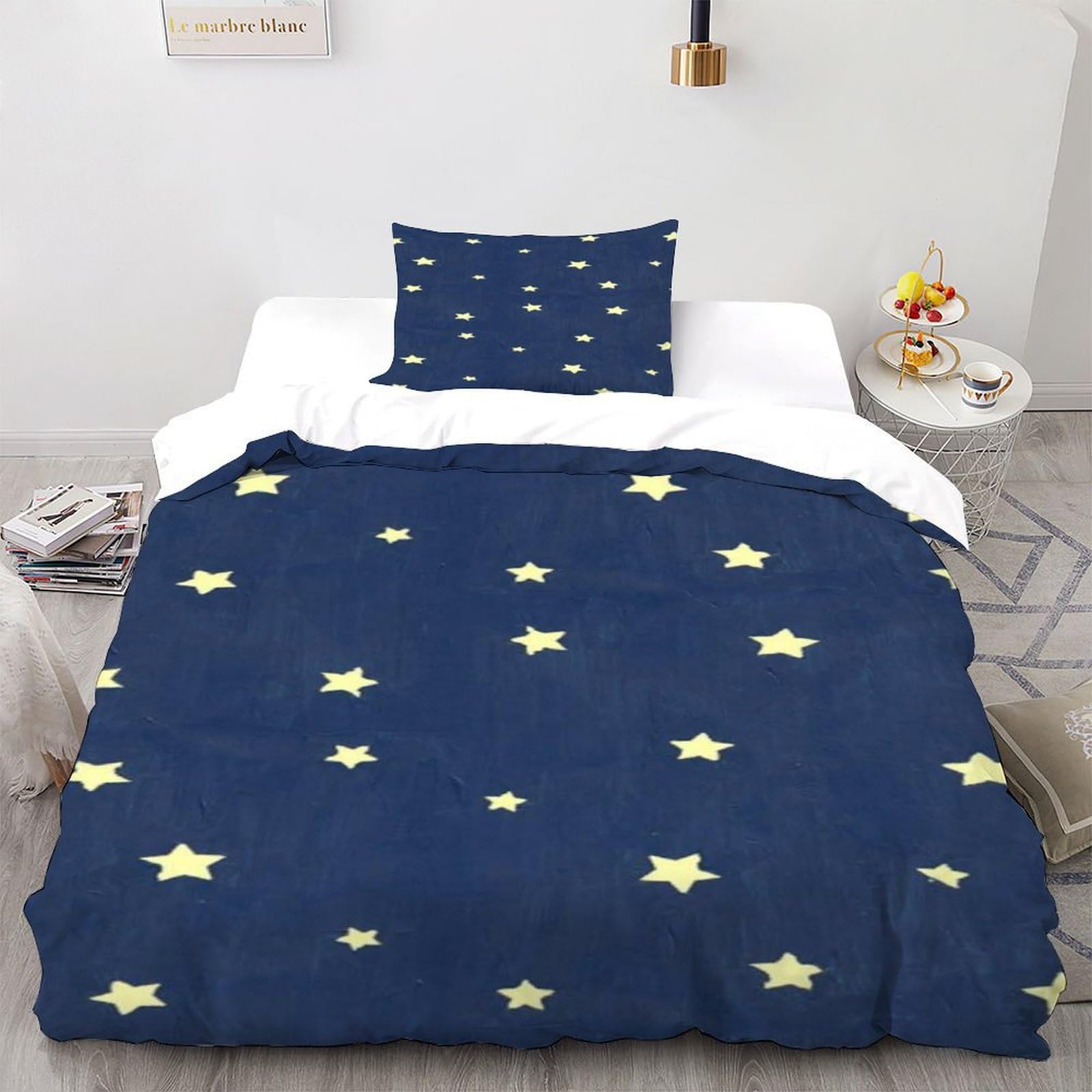 Housse de couette starry sky bleu et jaune 135x200 cm avec sa taie d'oreiller