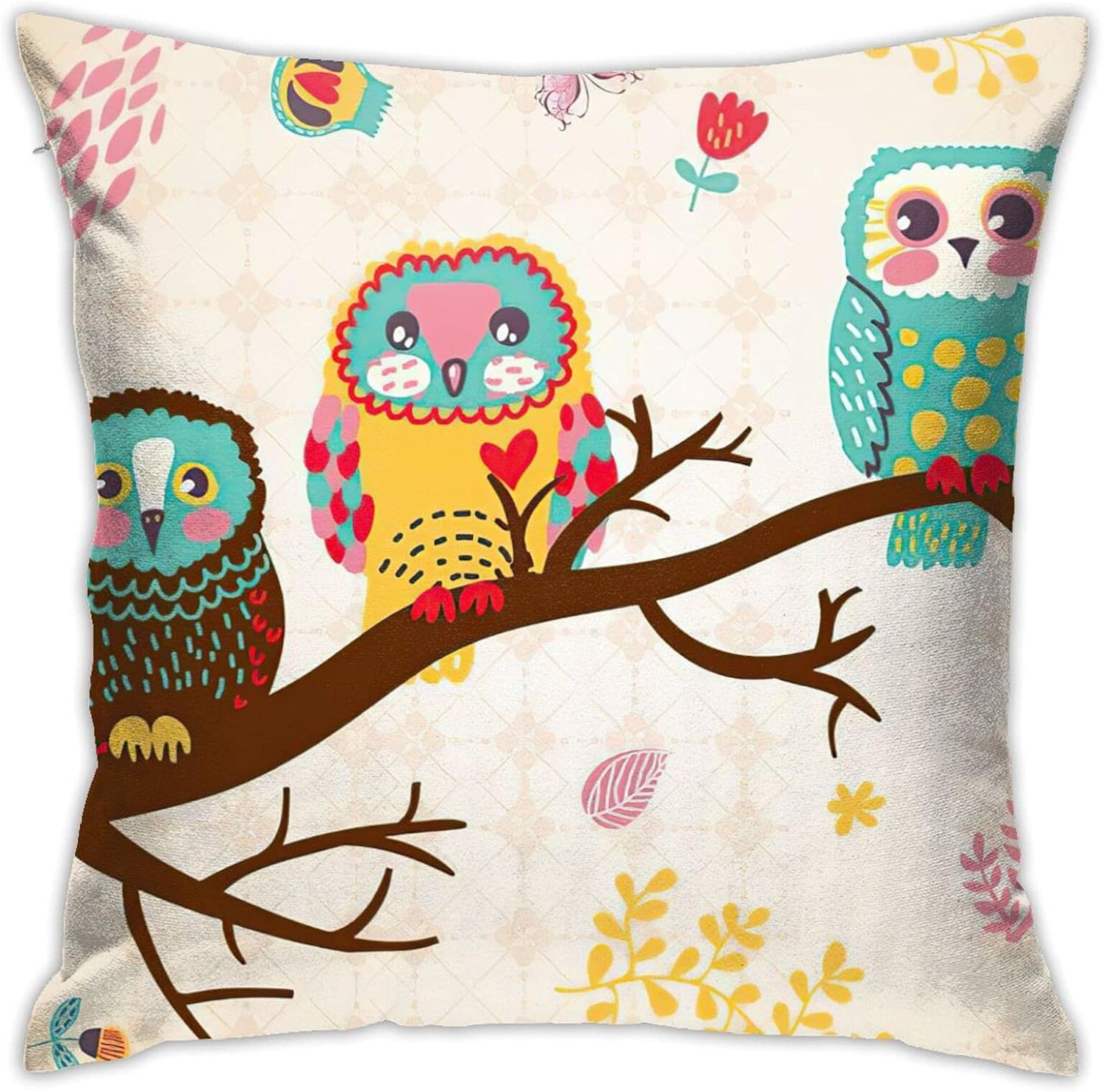 Owl Pillow Cover Tree Pillowcase Square Throw Pillow Case Home Decorative Sofa Armchair Bedroom Livingroom 18 x 18 inch : Home & Kitchen