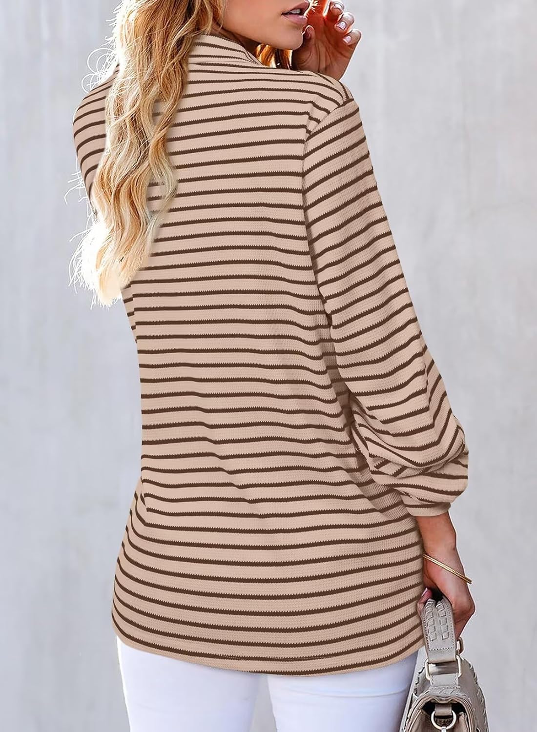 astylish women's casual blouses button down business work tops long sleeve v neck striped shirts 2025 fall outfits small chestnut