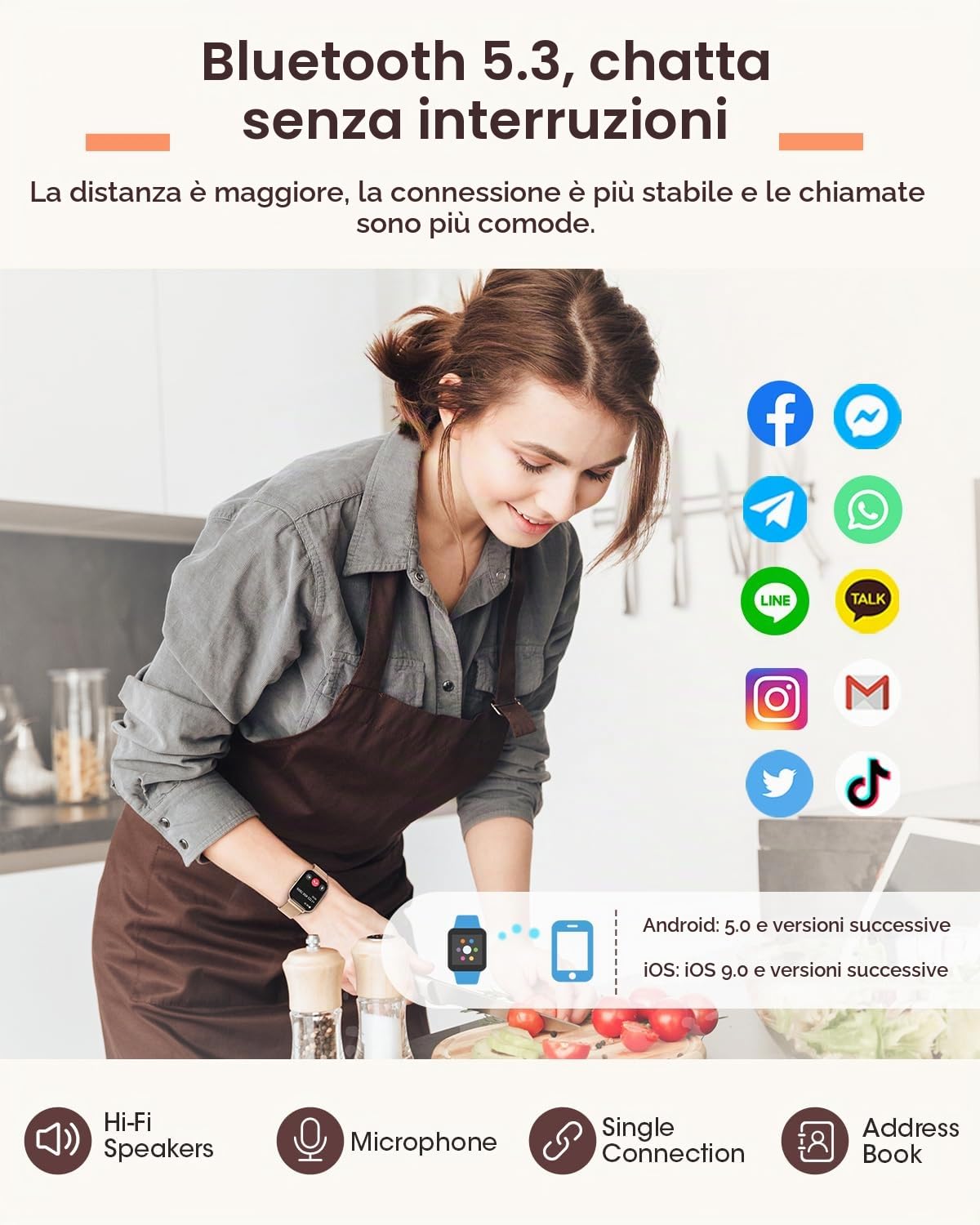 RUXINGX Smartwatch Donna con Chiamate, 1.83" Orologio Smartwatch con 3 Cinturini Fisiologia Femminile Sonno Cardiofrequenzimetro SpO2 IP68, 20+ Sport Notifiche Messaggi per iOS Android Oro Rosa Regalo