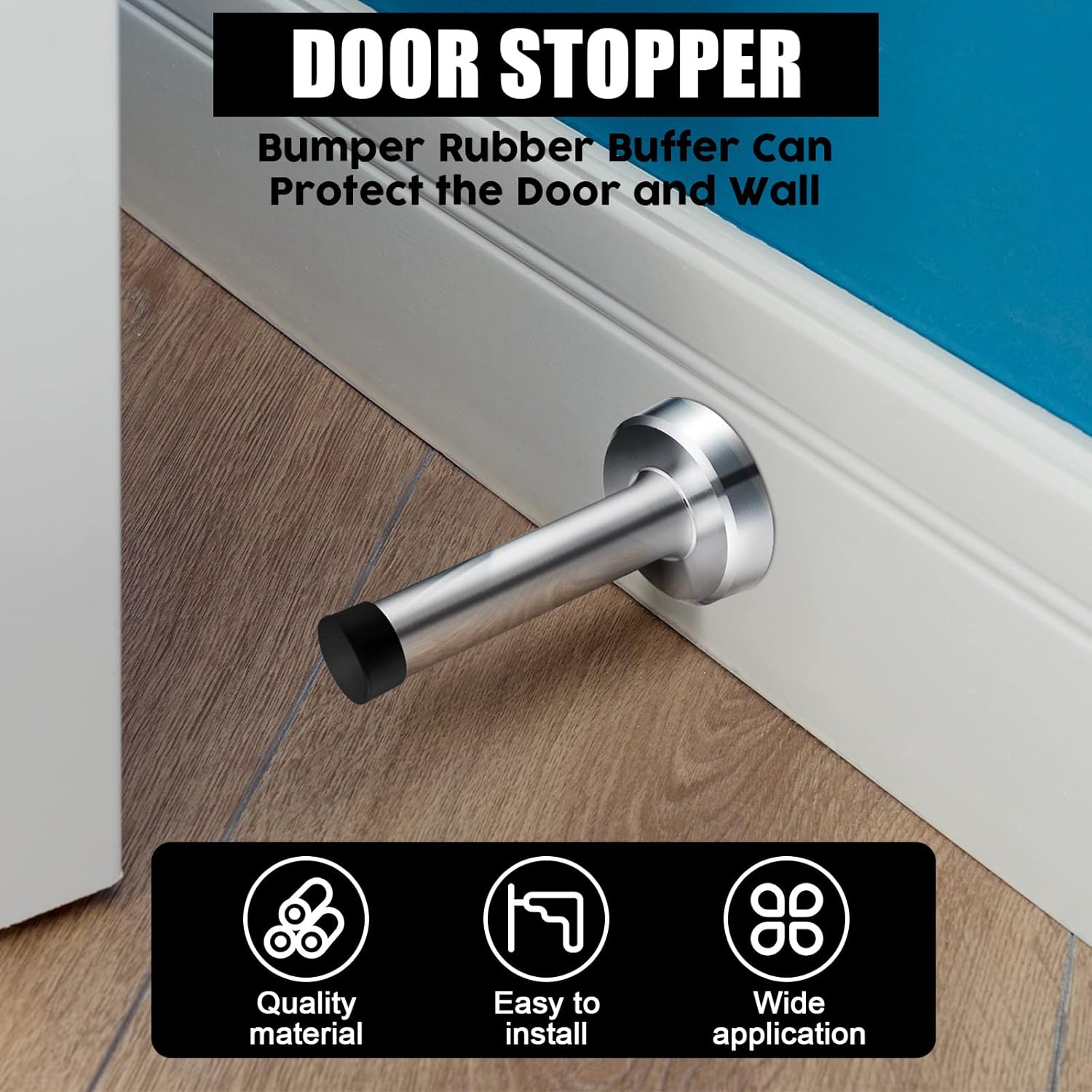 Funrous 10 Pcs Door Stop 3.7 Inch Heavy Duty 304 Stainless Steel Door Stopper with Rubber Tips Bumper Wall Mounted Wall Protector for Sound Dampening(Silver)
