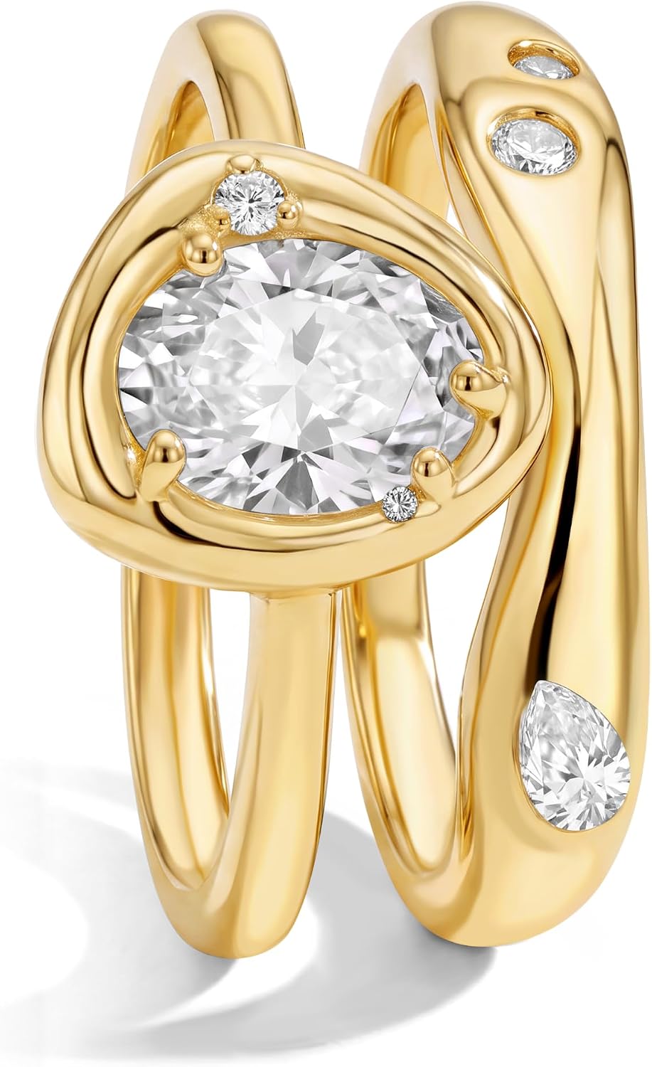 18K Gold & Silver Plated Stackable Ring Set for Women, CZ Curved Wave Stacking Bands, Statement Promise Rings for Wedding Engagement, Trendy Dainty Jewelry Gift