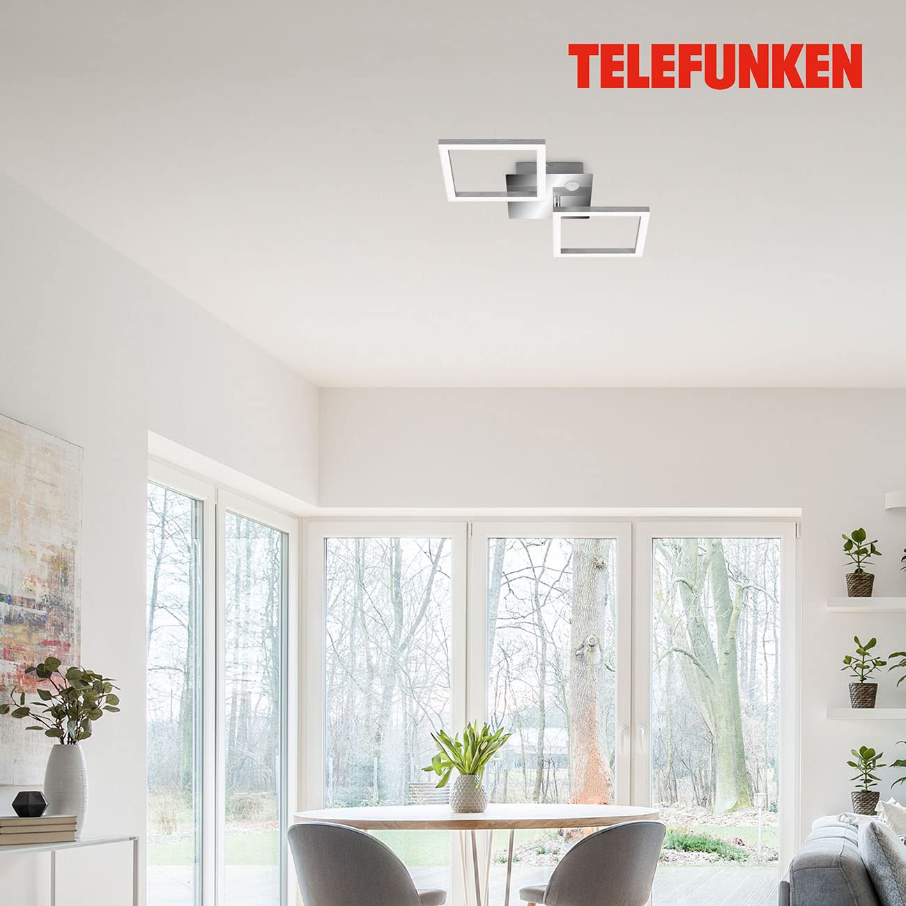 TELEFUNKEN 318508TF - Lámpara de techo LED con sensor de movimiento, luz de techo con función permanente color blanco cálido, 12W, 1200 lúmenes, cromo/aluminio, 470 x 226 x 74 mm (L x W x H)