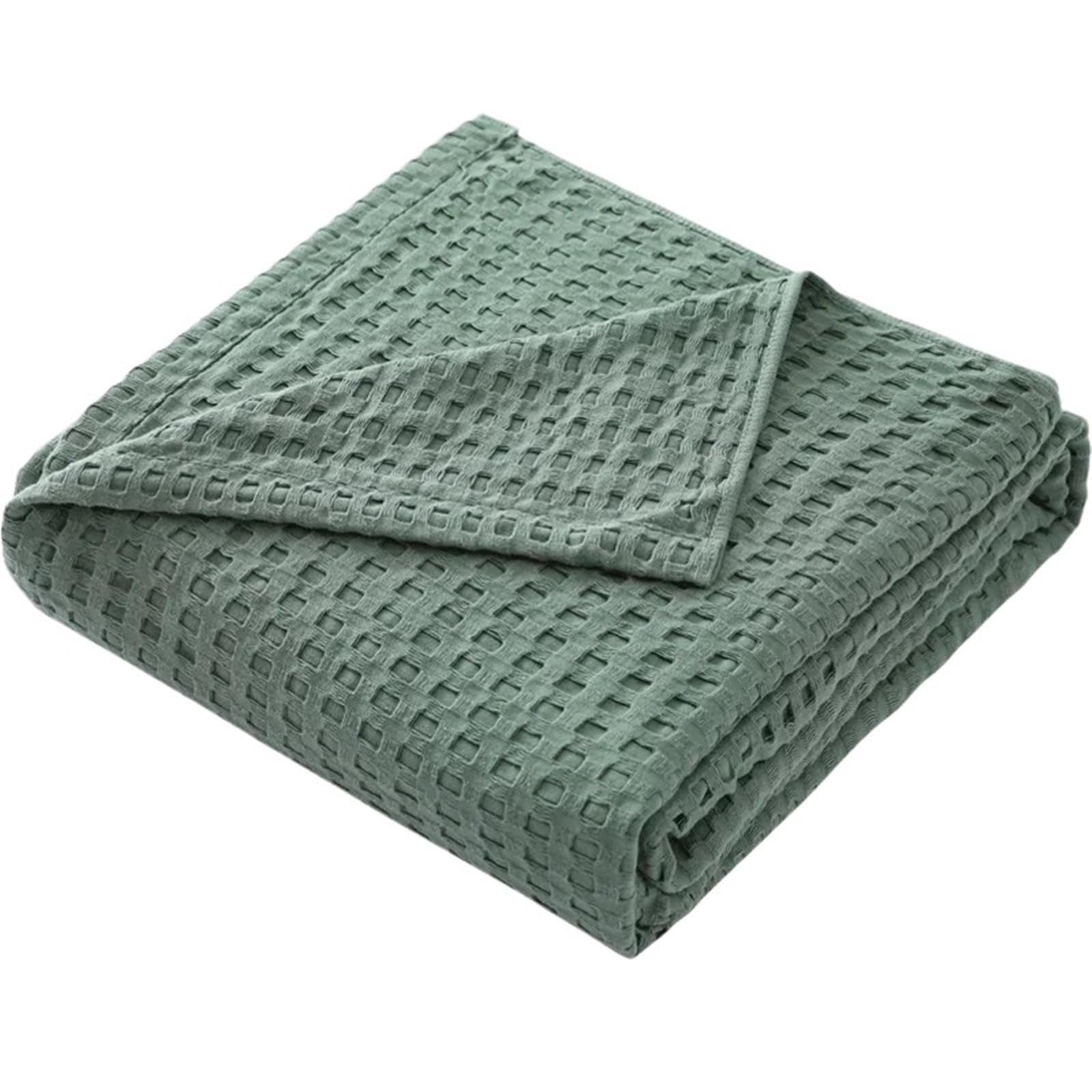 L6NqIAG Cotton Muslin Throw Blanket Summer Waffle Plaid Cotton Bed Blanket Throw Thin Quilt Knitted Bedspread Home Hotel(Green,200x230cm)