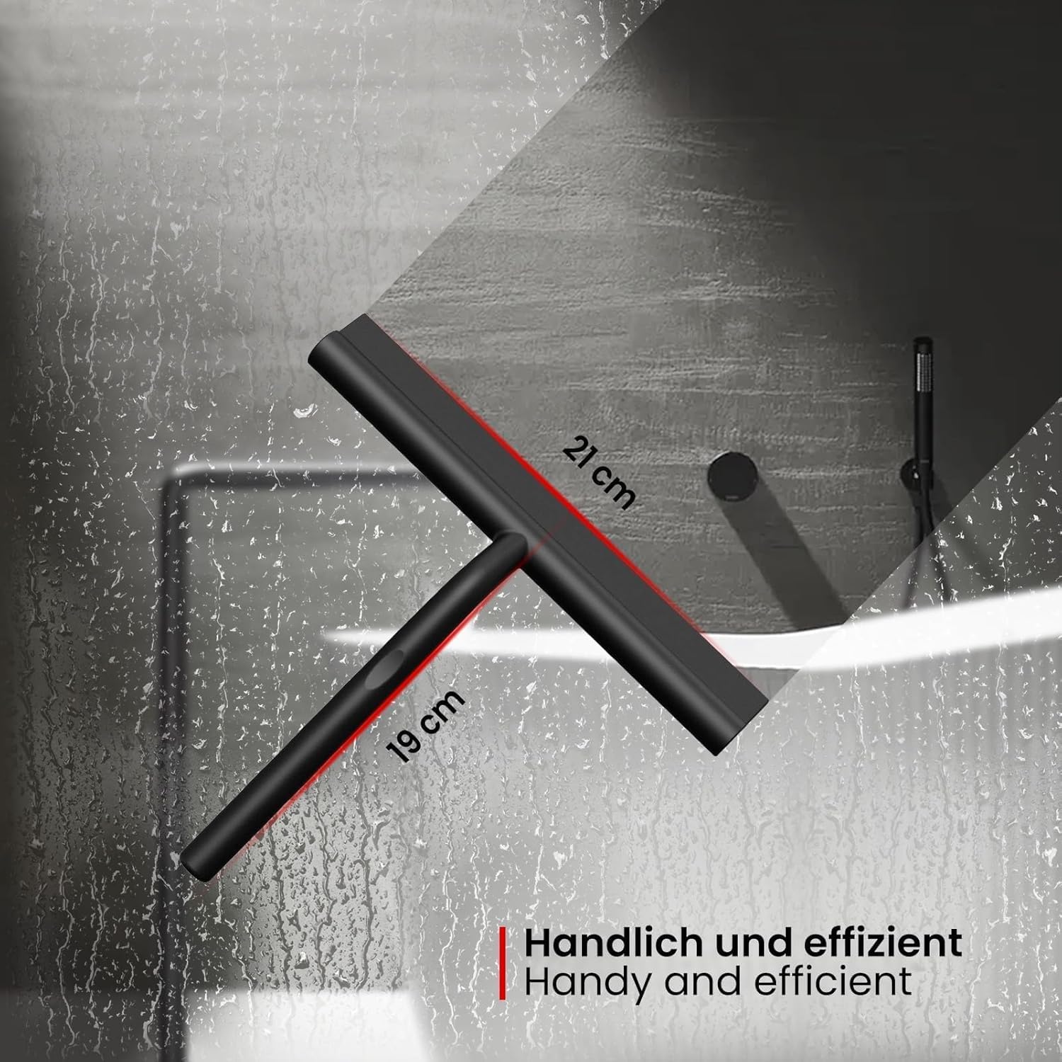 ecooe Silicone Shower Squeegee with Hanger, 8 Inches Shower Glass Cleaner Wiper, Black Window Squeegee Scraper with Stainless Steel Core for Home Bathroom Kitchen Car Glass Doors