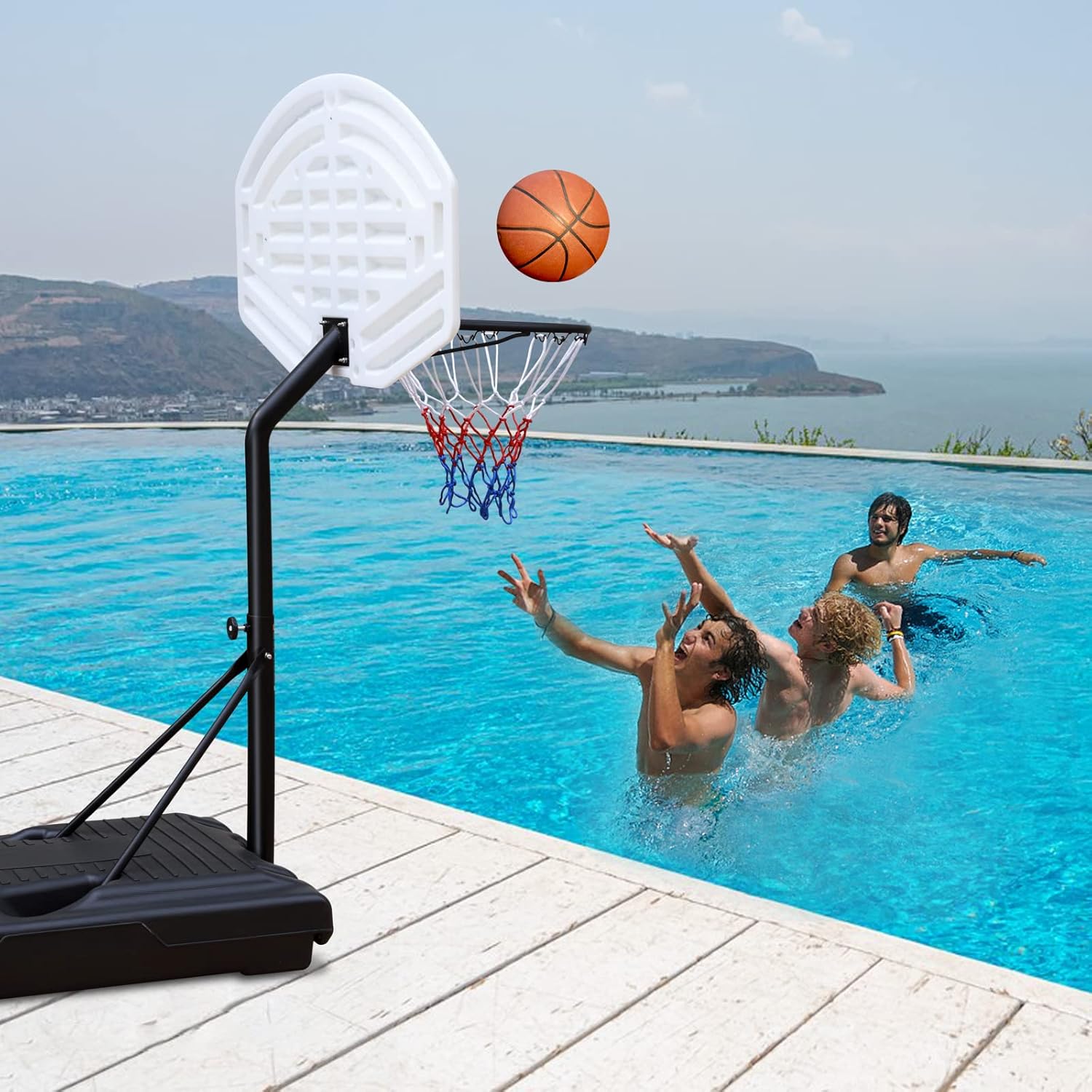 Generic Portable Poolside Basketball Hoop System Basketball Hoop for Pool Height Adjustable 3.1ft-4.7ft with 36"" Backboard for Indoor Outdoor Use, Black